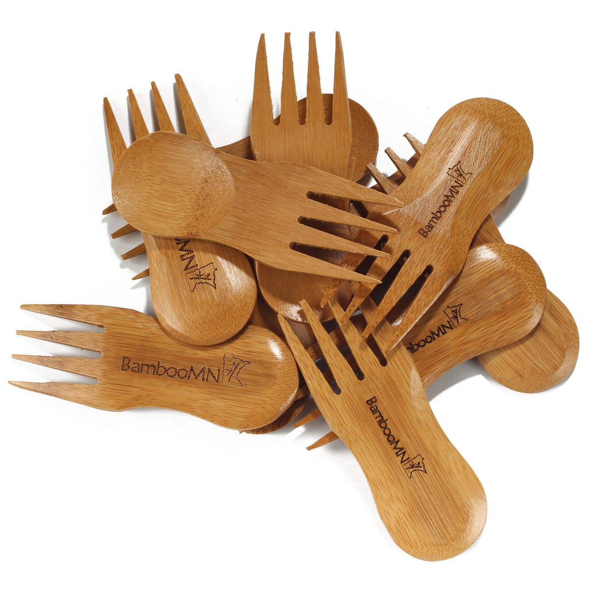 Bamboomn Solid Bamboo Stubby Spork 4'' - All Natural Reusable Utensils - 100 Pcs