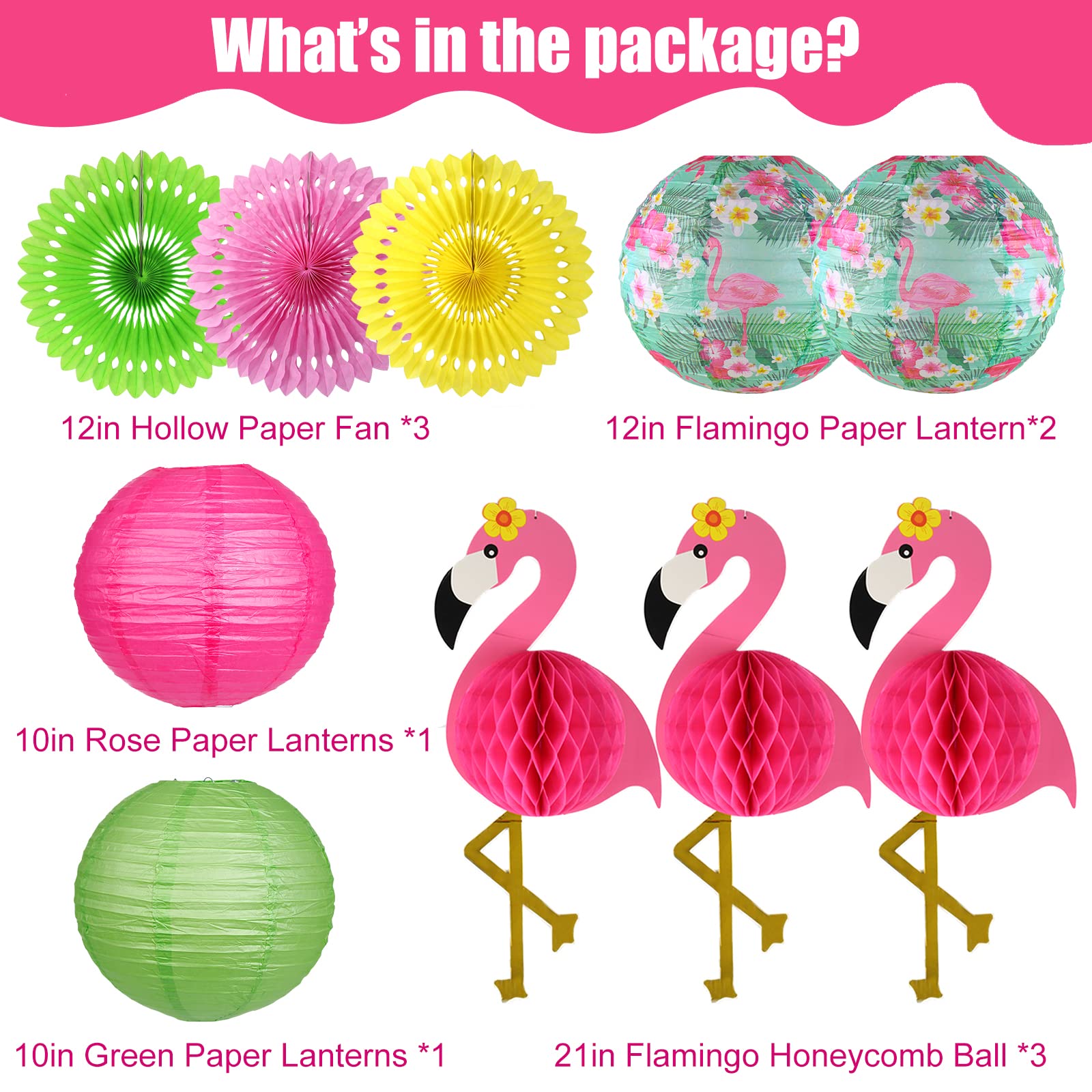 Zilue Flamingo Party Decorations, Hawaiian Party Supplies Flamingo Palm Leaves Hibiscus Flowers Paper Lanterns Flamingo Honeycom