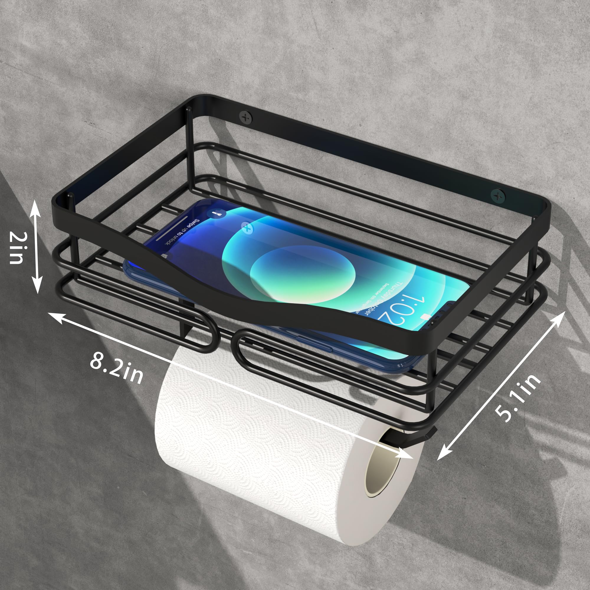Simple Toilet Paper Holder With Shelf - Toilet Roll Holder Self Adheisve&Wall Mounted Bathroom Organizer Decor For Wipes&Reading