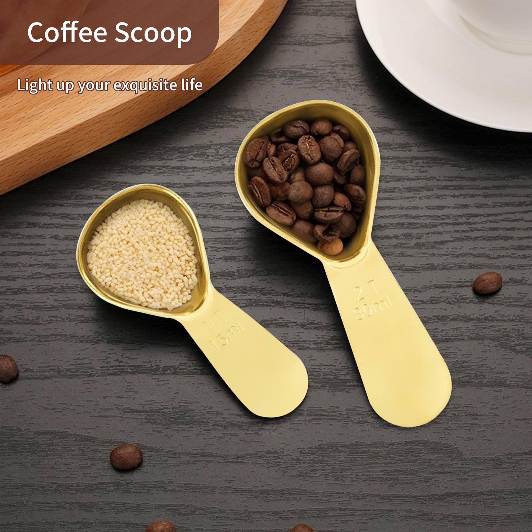 2 Pieces Stainless Steel Coffee Scoops Set(1 Tbsp,2 Tbsp) Durable Coffee Spoons With Ergonomic Handle Measuring Tablespoon For C