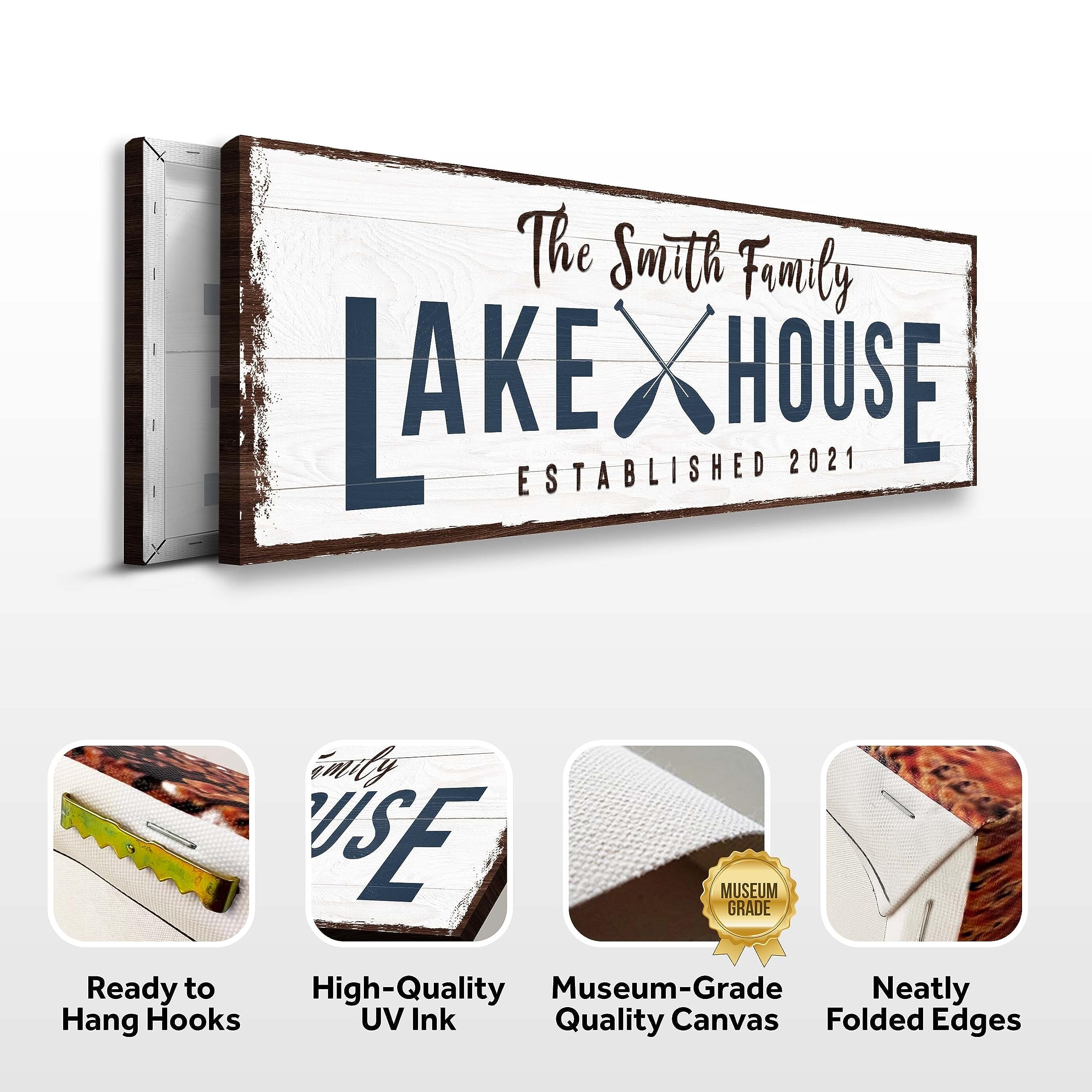 Tailored Canvases Custom Lake House Sign - Large Rustic Print Decor Ready-To-Hang Canvas Wall Art For Living Room, Bedroom, Kitc