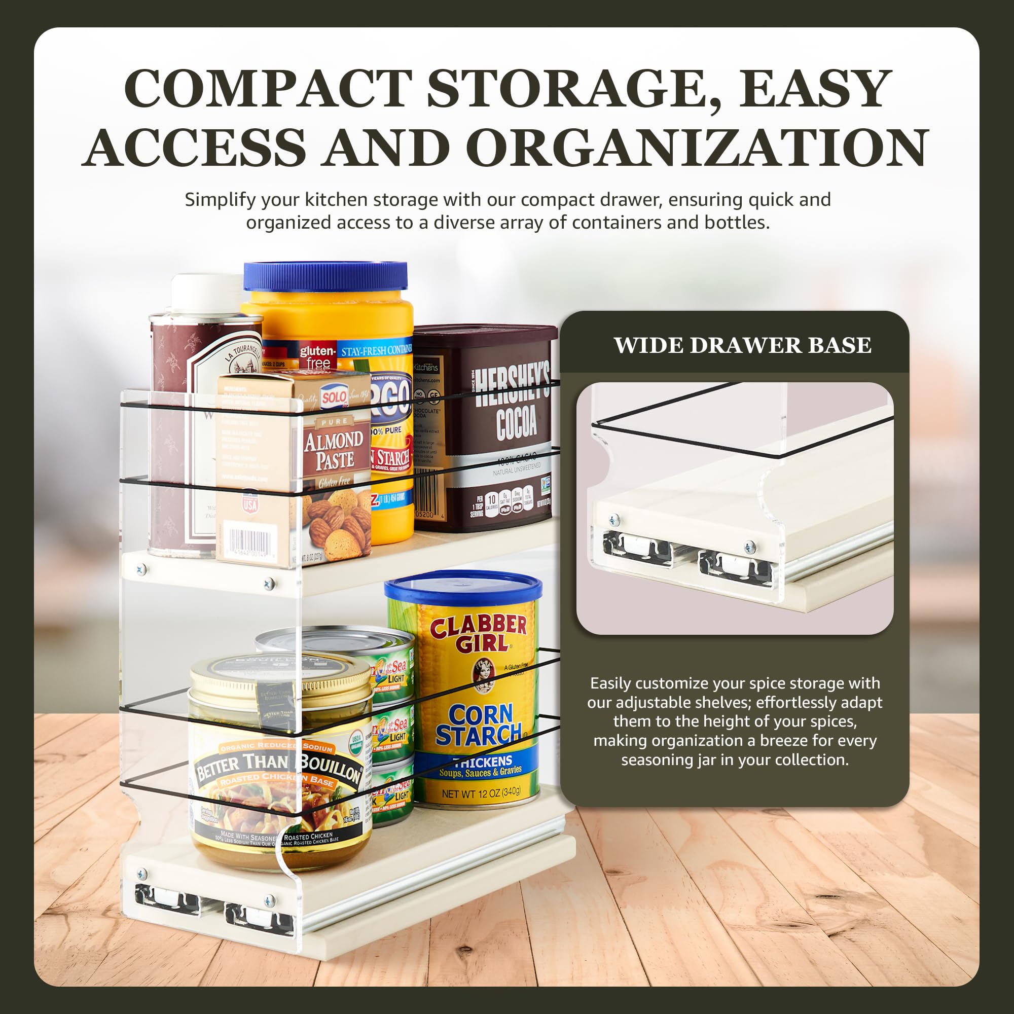 Vertical Spice - Sliding Spice Rack - Pull Out Spice Rack For Inside Cabinets, Sliding Shelves, Rack For Kitchen Cabinets - Made