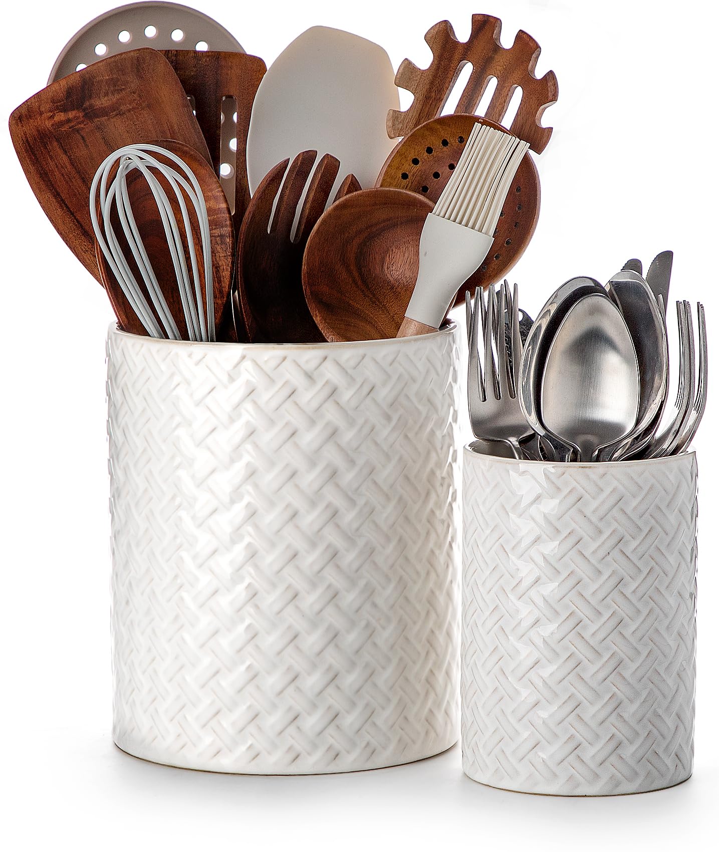 Nucookery Ceramic Utensil Holder for Kitchen Counter Organizer, Set of 2