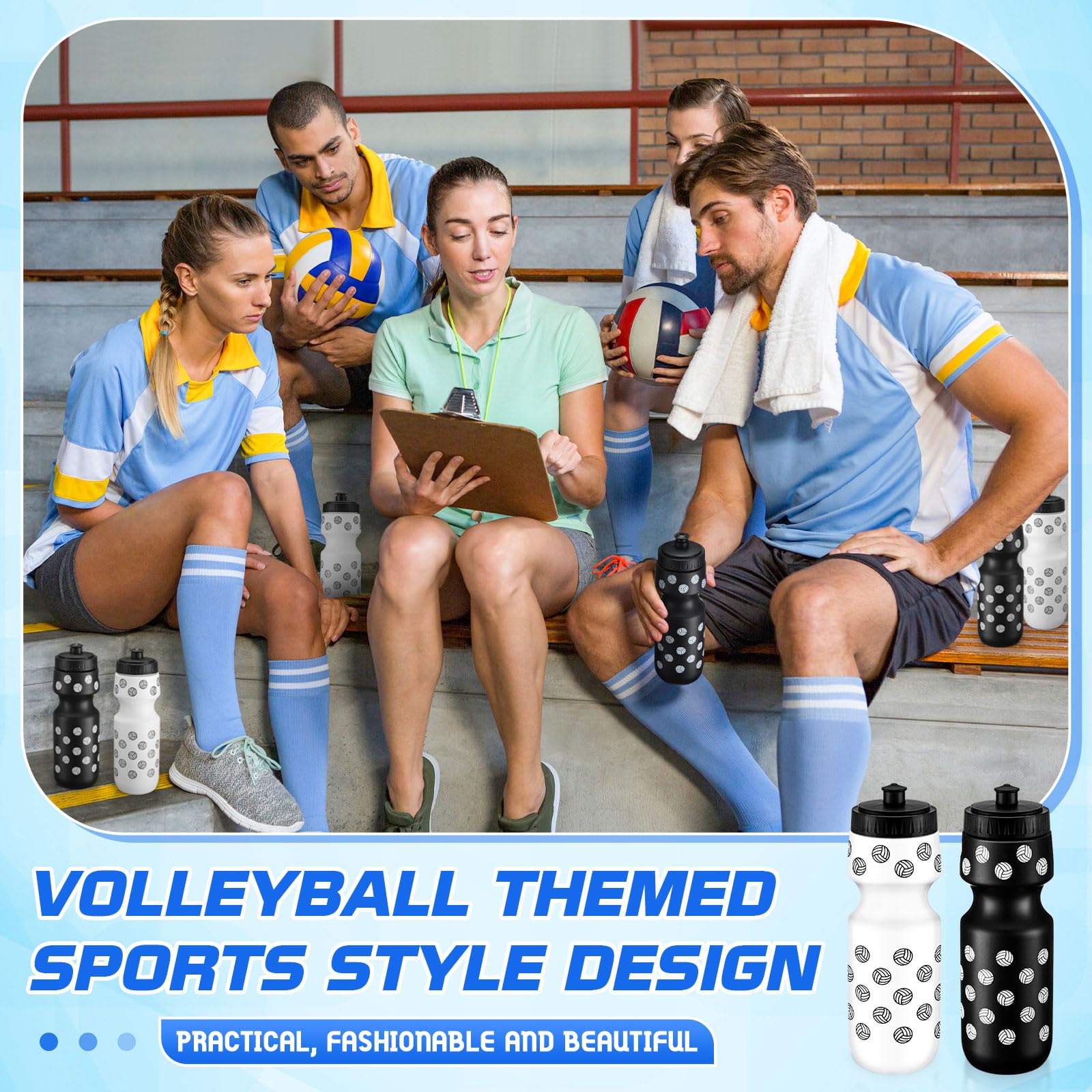 Skybooly 24 Pcs Water Bottle Bulk Reusable Sports Squeeze Water Bottles Ball Cup Accessories for Sports Party Favors Team Gifts