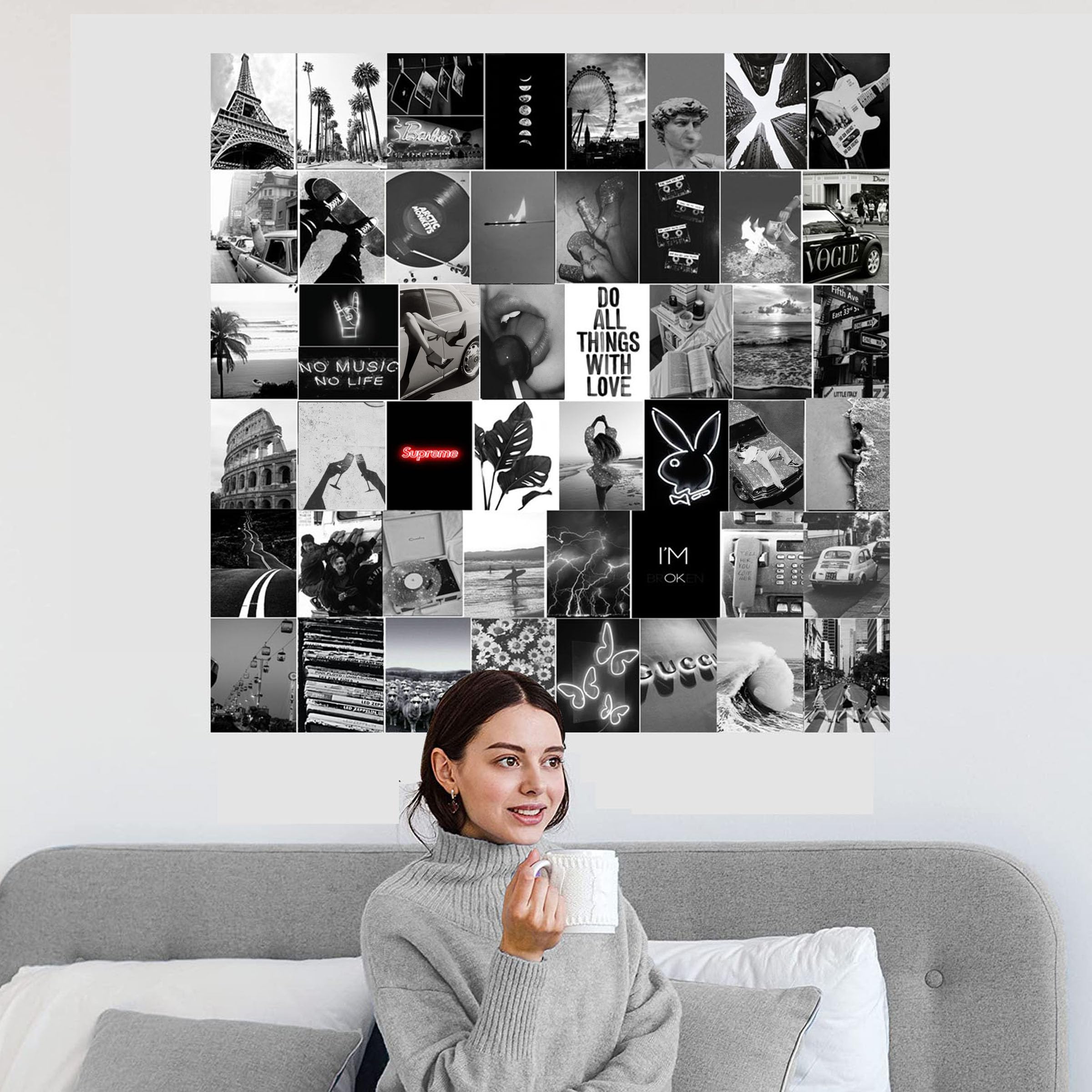 Michgar Black And White Collage Kit Pictures For Wall Decor,50 Set 4''X6''Prints Black And White Collage Kit Room Asthetic Image