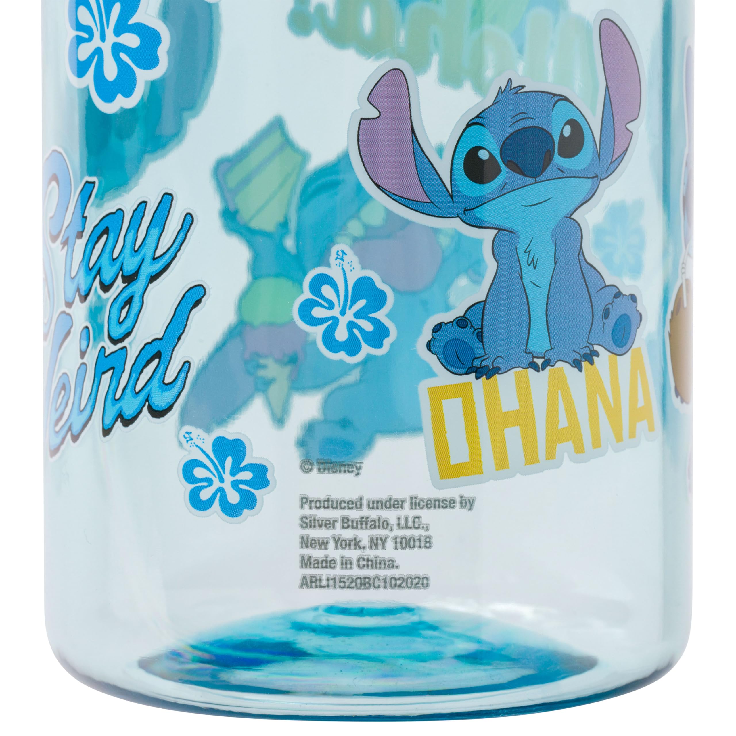 Silver Buffalo Disney Lilo And Stitch Weird Cute Decals Big Sports Water Bottle, 33.8 Ounces