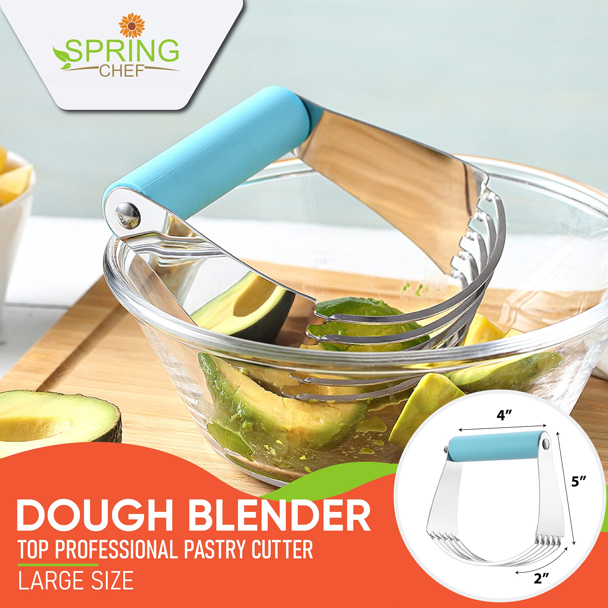Spring Chef Large Dough Blender For Baking, Dishwasher Safe Dough Cutter Tool, Stainless Steel Pastry Cutter Tool with Sharp Bla