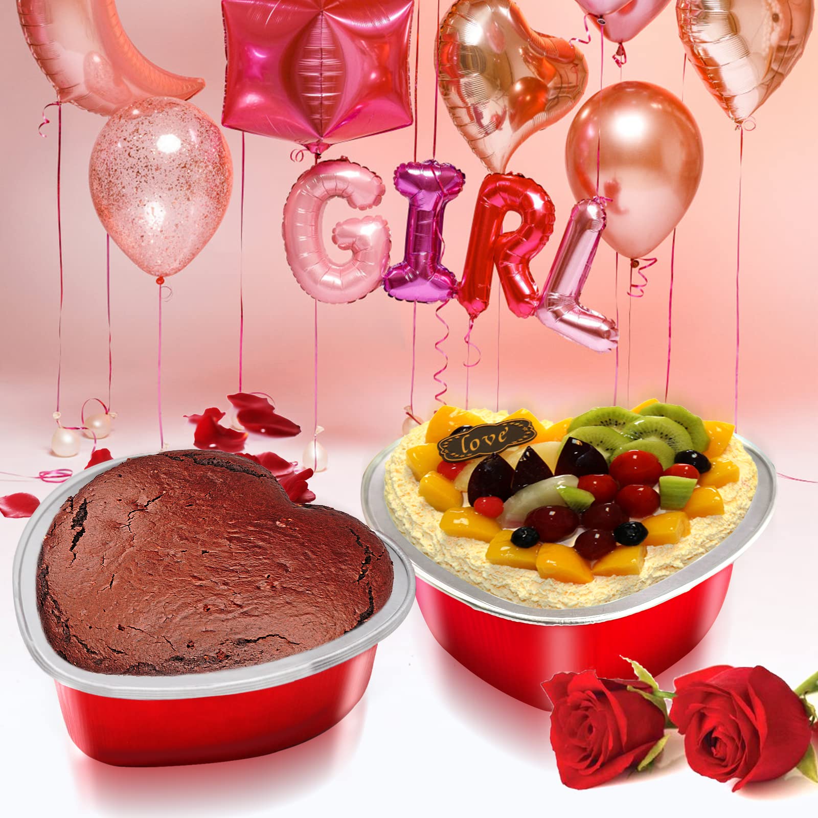 Ikkab 40 Sets Heart Shaped Cake Pans,Mini Cake Pans With Lids 100 Ml/ 3.5 Ounces Heart Cake Pan Mini Aluminum Pans With Lids,For