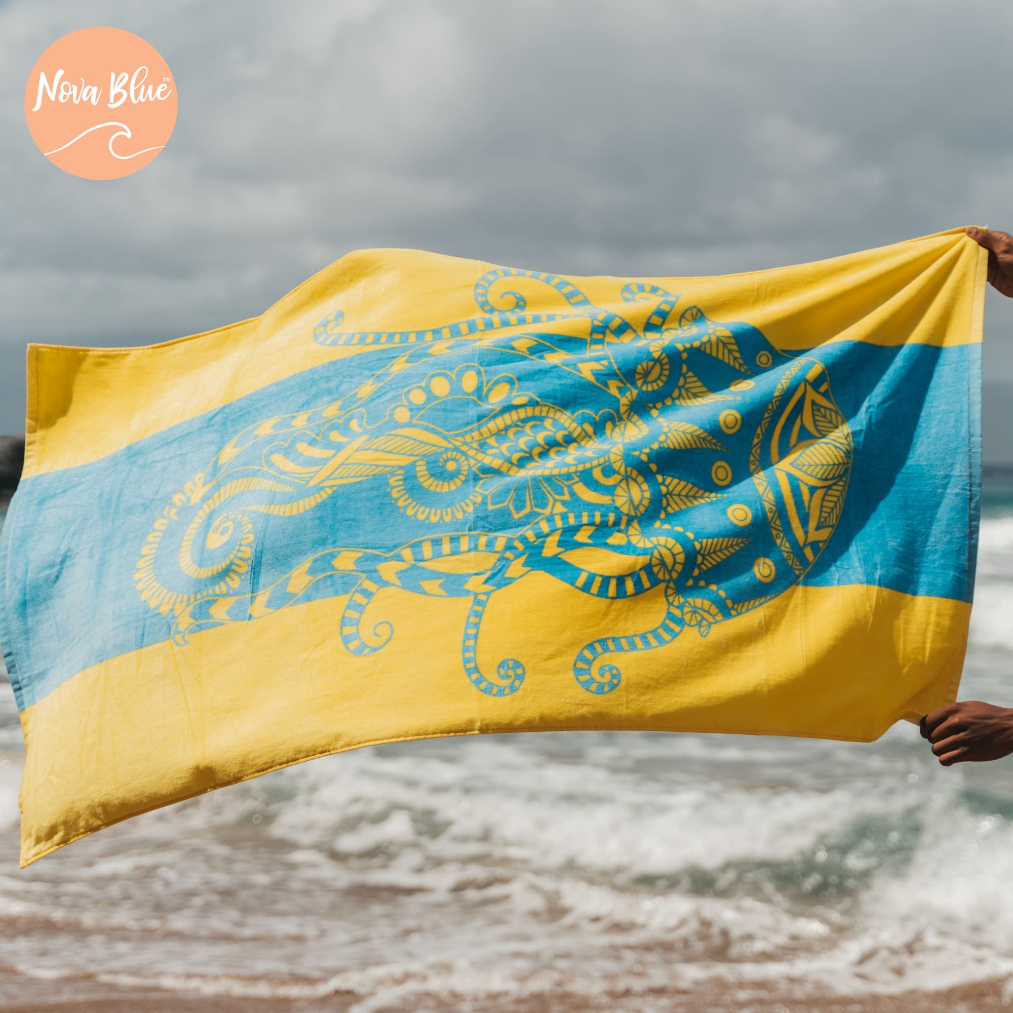 Nova Blue Jellyfish Beach Towel - Tropical Blue & Yellow Colors With A Unique Design, Extra Large, Xl (34