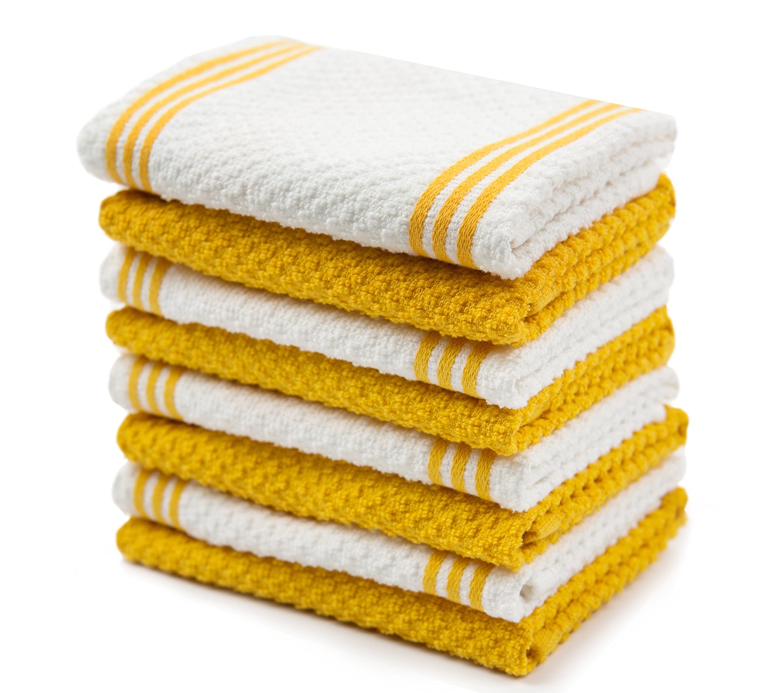 Kitchen Towels Dishcloths 100% Cotton, Set Of 8, Yellow And White Dish Cloth Towels, Tea Towels, Reusable And Absorbent Cleaning