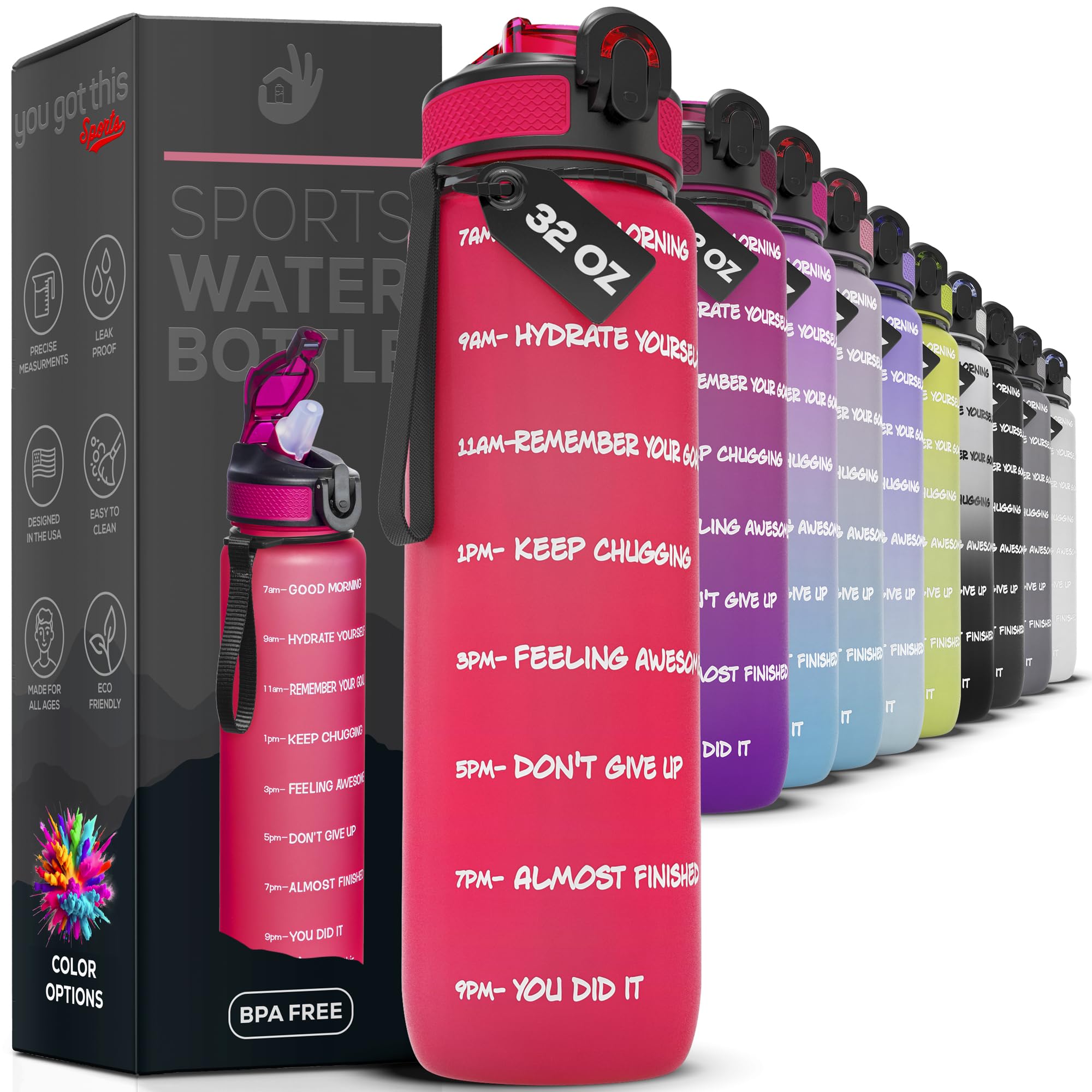 You Got This Living Motivational Water Bottle With Time Marker, 32 Oz Water Bottle, Sports Water Bottle With Spout, Achieve All-