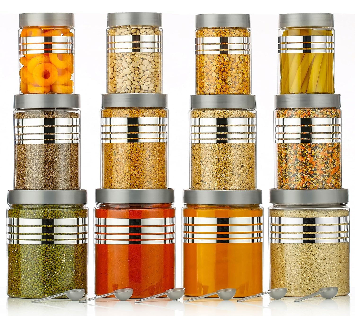 Plastic Pet Storage Plastic Jar And Container, Set Of 12 With Spoons Air Tight | Kitchen Organiser Improved Model Silver Line Pr