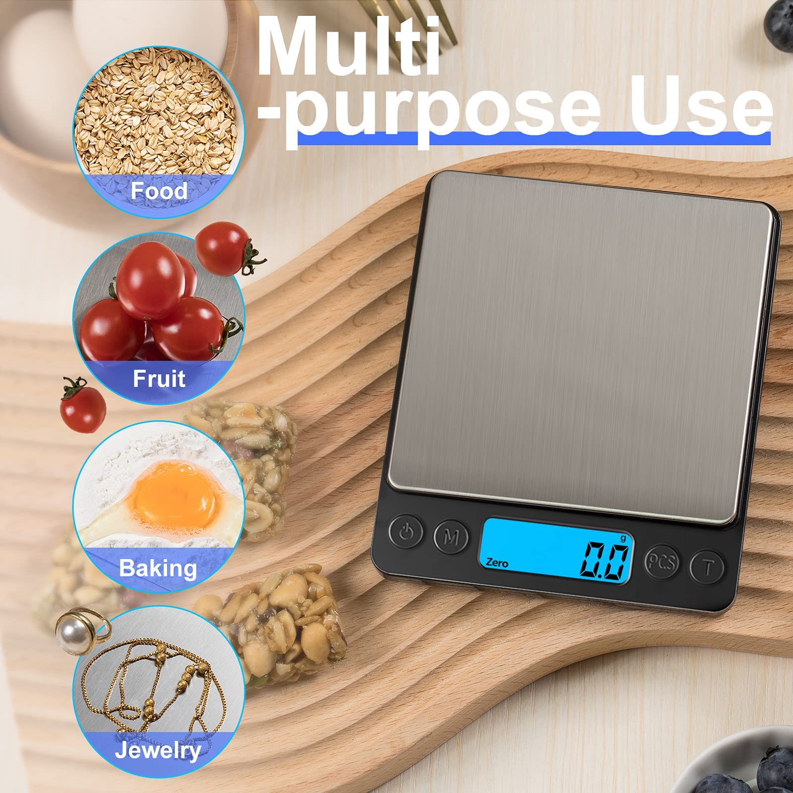 Yoncon 3000G Digital Kitchen Food Scale With 0.1G Accuracy, Tare Function, And Lcd Display - For Cooking, Baking, And Jewelry
