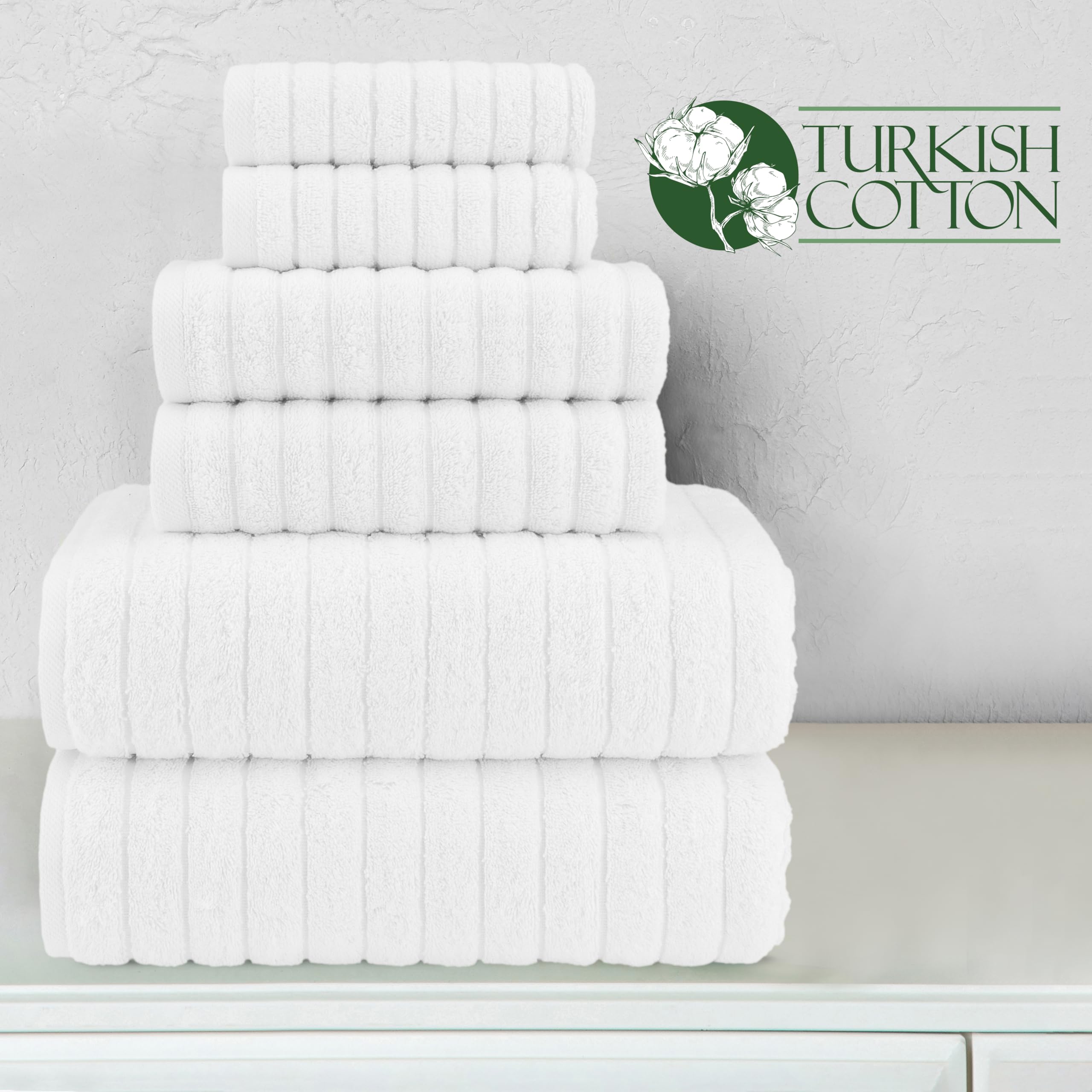 Elegant Comfort 100% Turkish Cotton Corduroy Ribbed Luxury Bath Towels 6-Piece Set, Premium Feel - Quick Dry, Highly Absorbent,