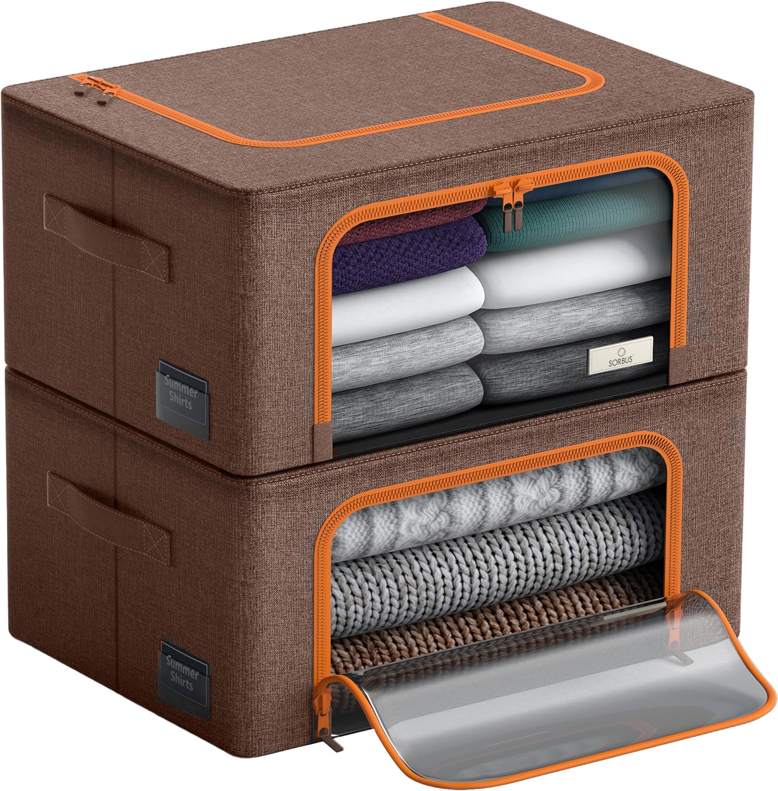 Sorbus Storage Bins Boxes, Foldable Stackable Container Organizer Basket Set with Large Clear Window & Carry Handles, for Beddin