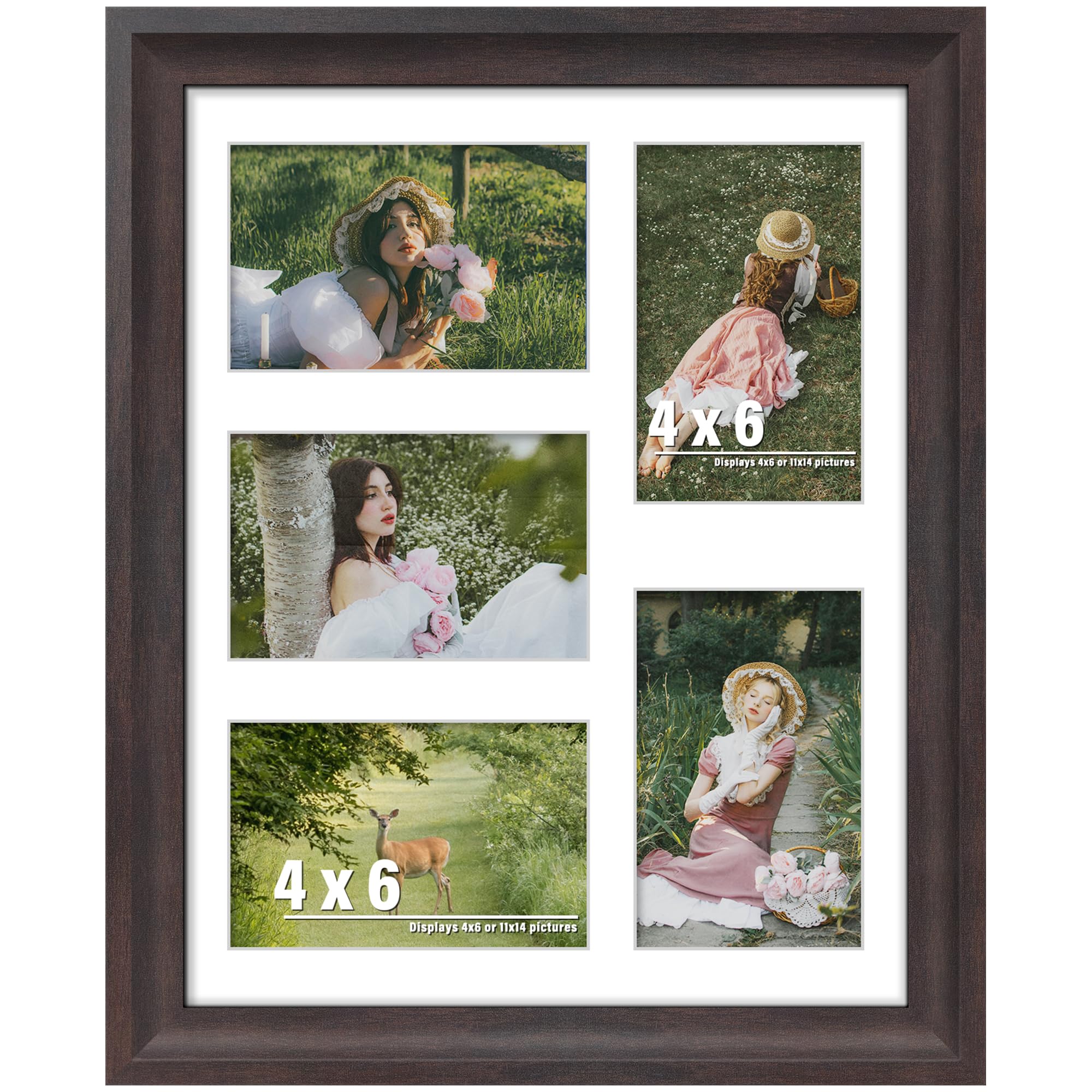 DUENPY 11x14 Picture Frame 4x6 Collage Picture Frame Displays Five 4x6 inch Photos or 11x14 (Without Mat) Wall Decor or Tabletop