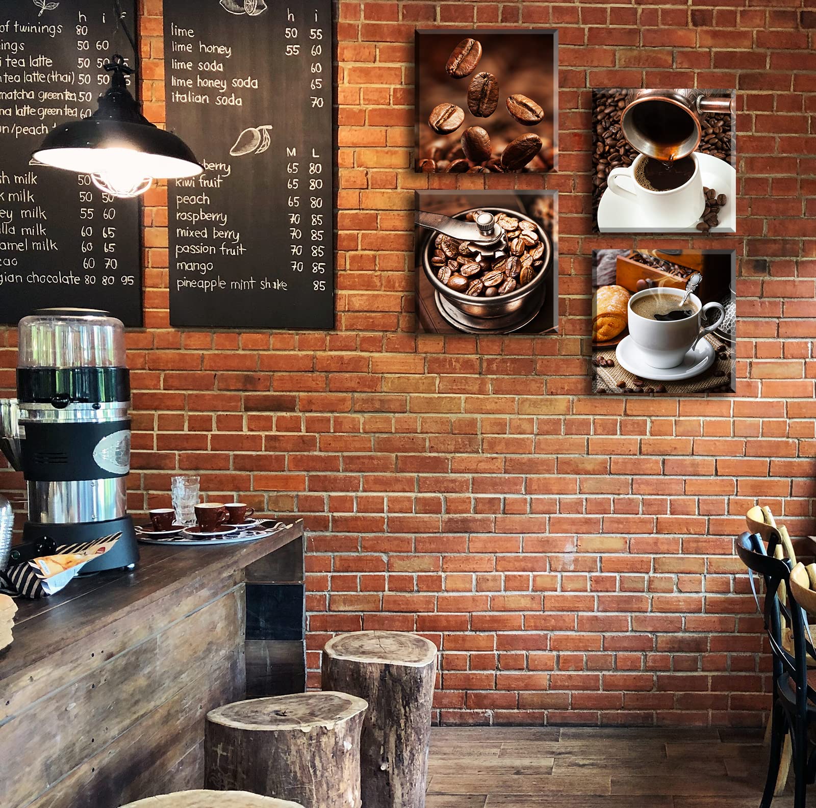 Kitchen Wall Art Coffee Decor Canvas Prints Coffee Cup Latte Mocha Cafe Drinking Pictures Brown 4 Panel Modern Artwork For Dinin