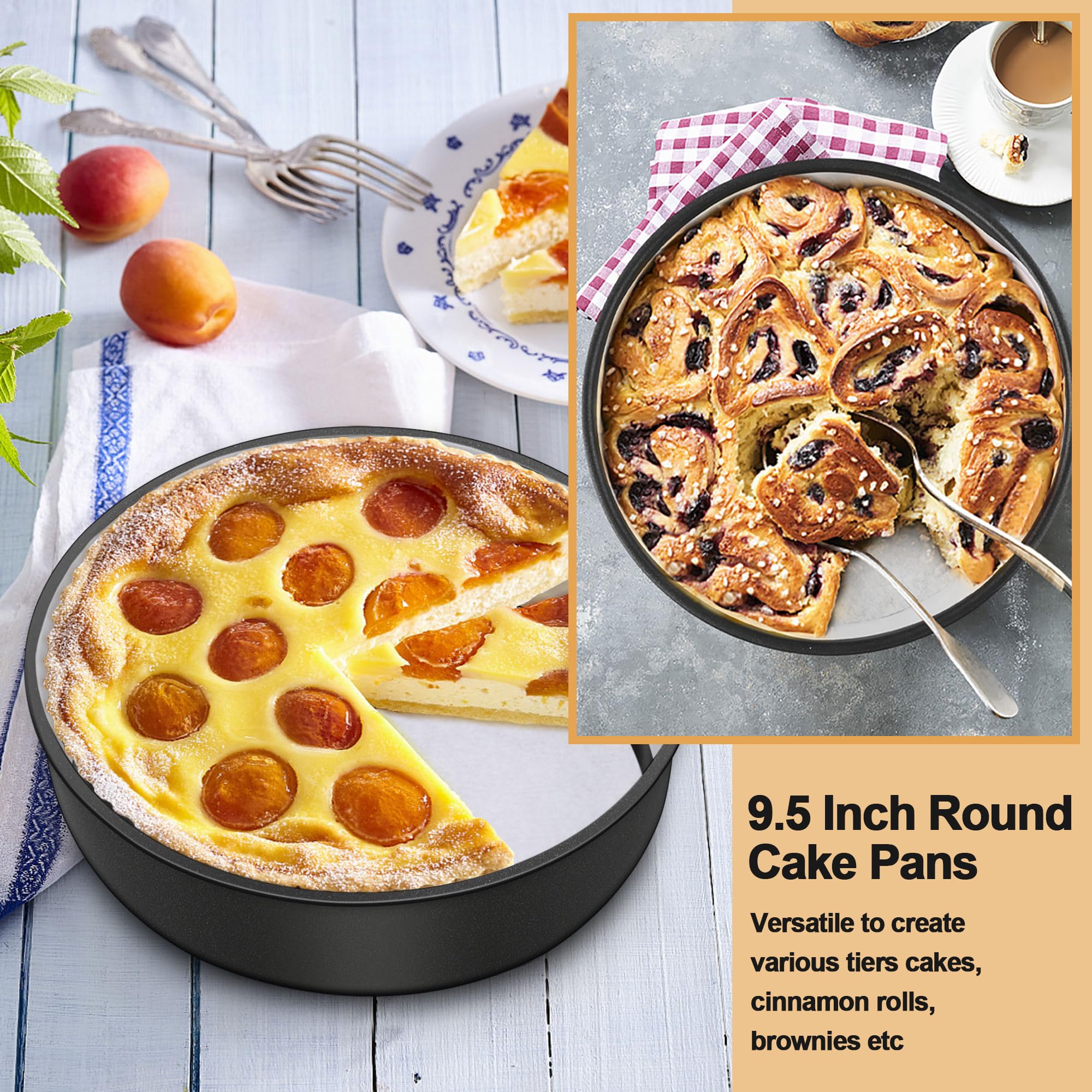 E-Far 9.5 Inch Cake Pans Set Of 2, Nonstick Stainless Steel Small Round Baking Pans With Parchment Paper & Side Liner Roll, Stai