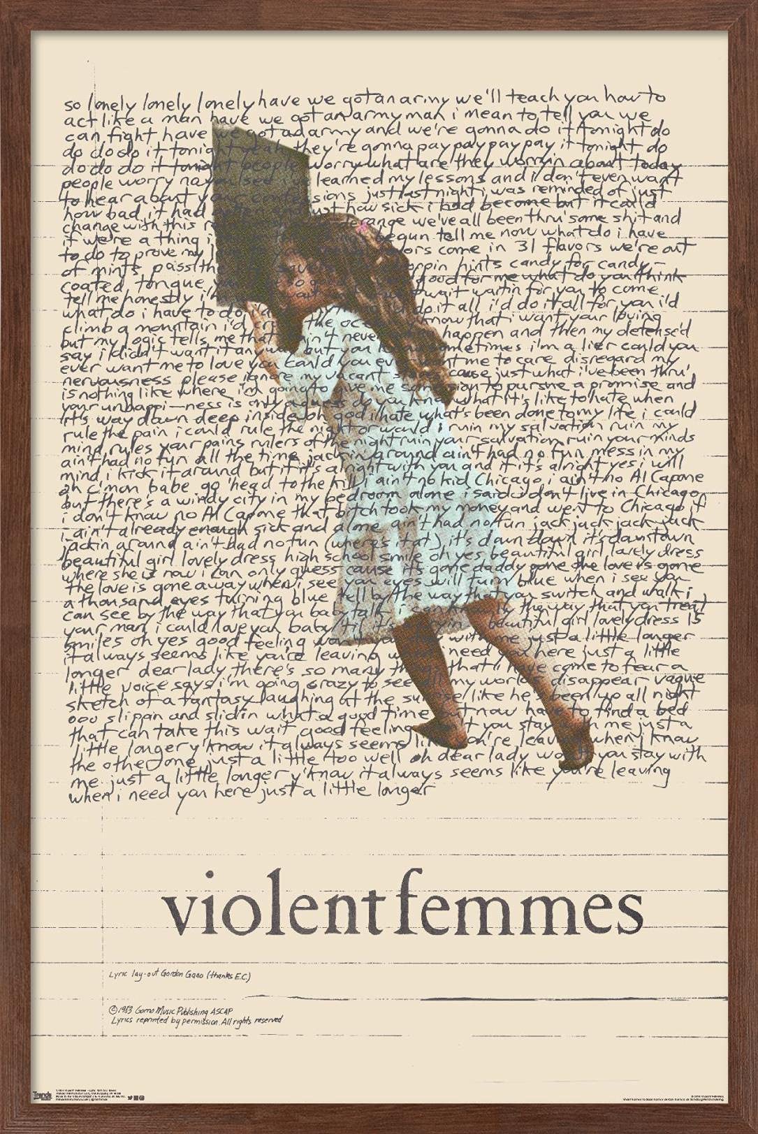 Trends International Violent Femmes - Lyric Girl Tea Towel Wall Poster, 14.725'' X 22.375'', Mahogany Framed Version