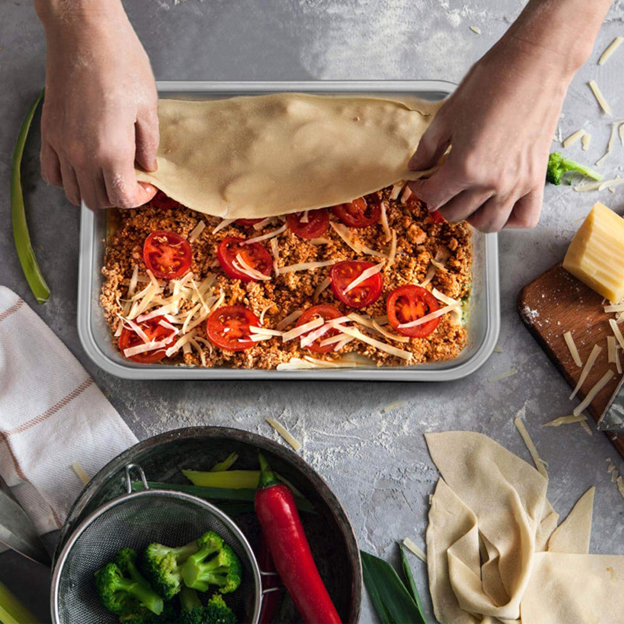 Teamfar Lasagna Pan Set Of 2, Brownie Pan Deep Lasagna Pan Rectangle Cake Pan Stainless Steel For Baking Roasting, 10.7  8.3  3.