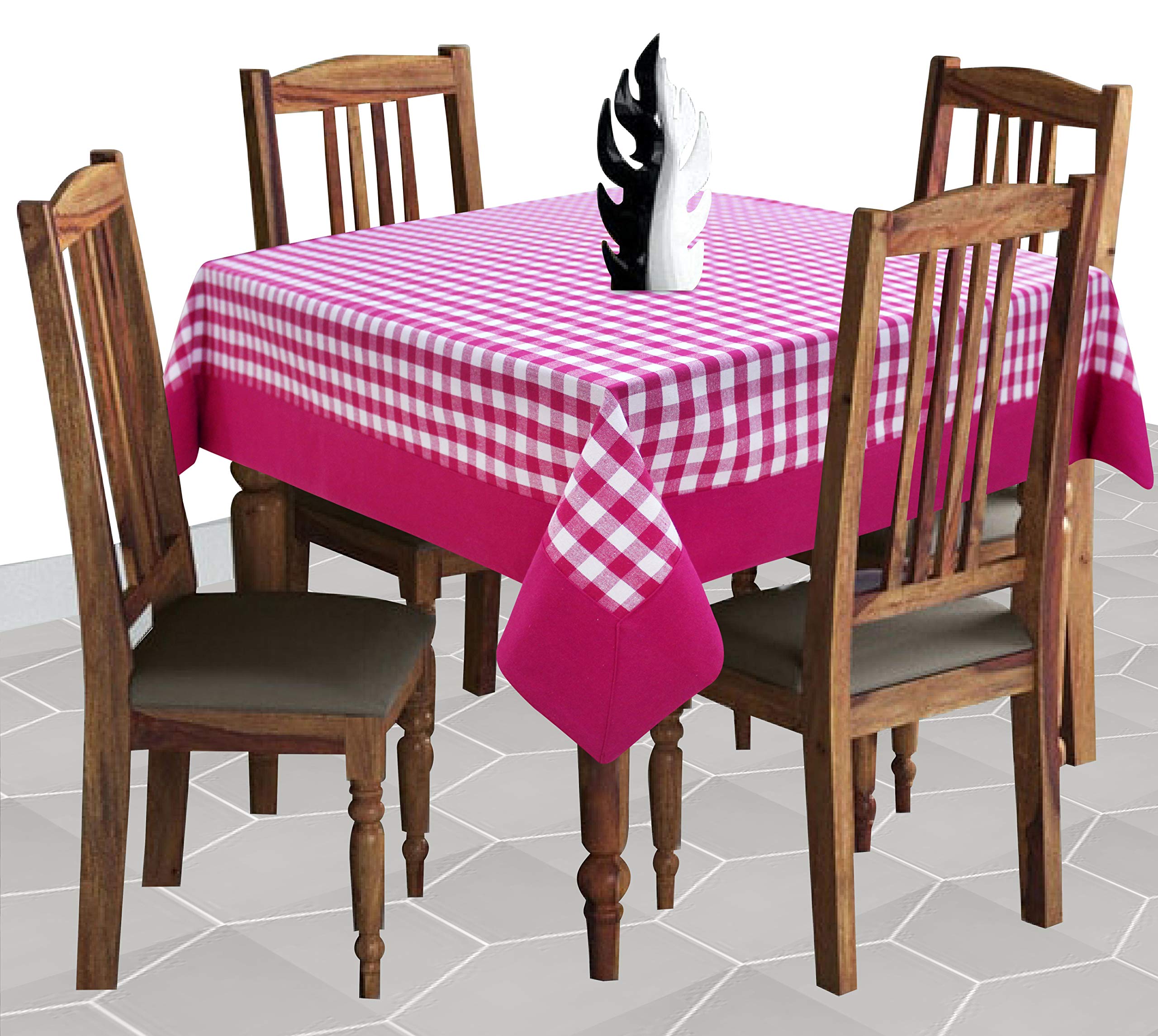 AIRWILL Cotton Checkered Pattern 4 Seater Table Cloth Pack of 1 pc (Pink)