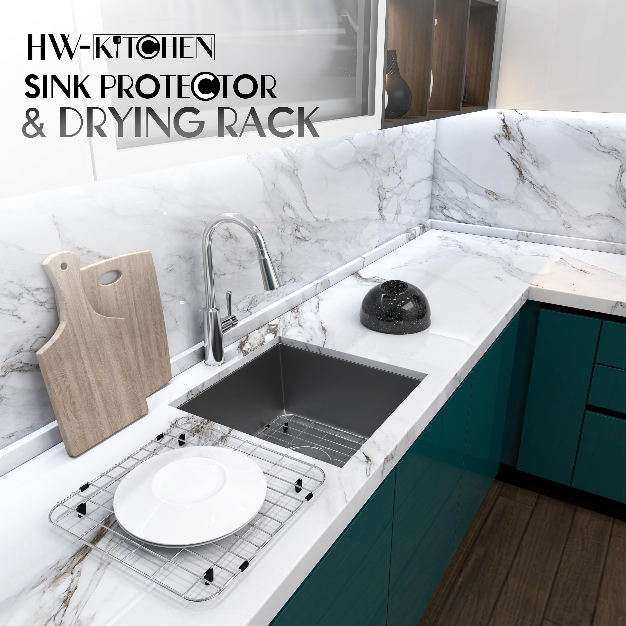 Hw-Kitchen 24'' X 12'' Sink Protector For Kitchen Sink - Stainless Steel Kitchen Sink Rack For Bottom For Sink - Sink Mat - Sink