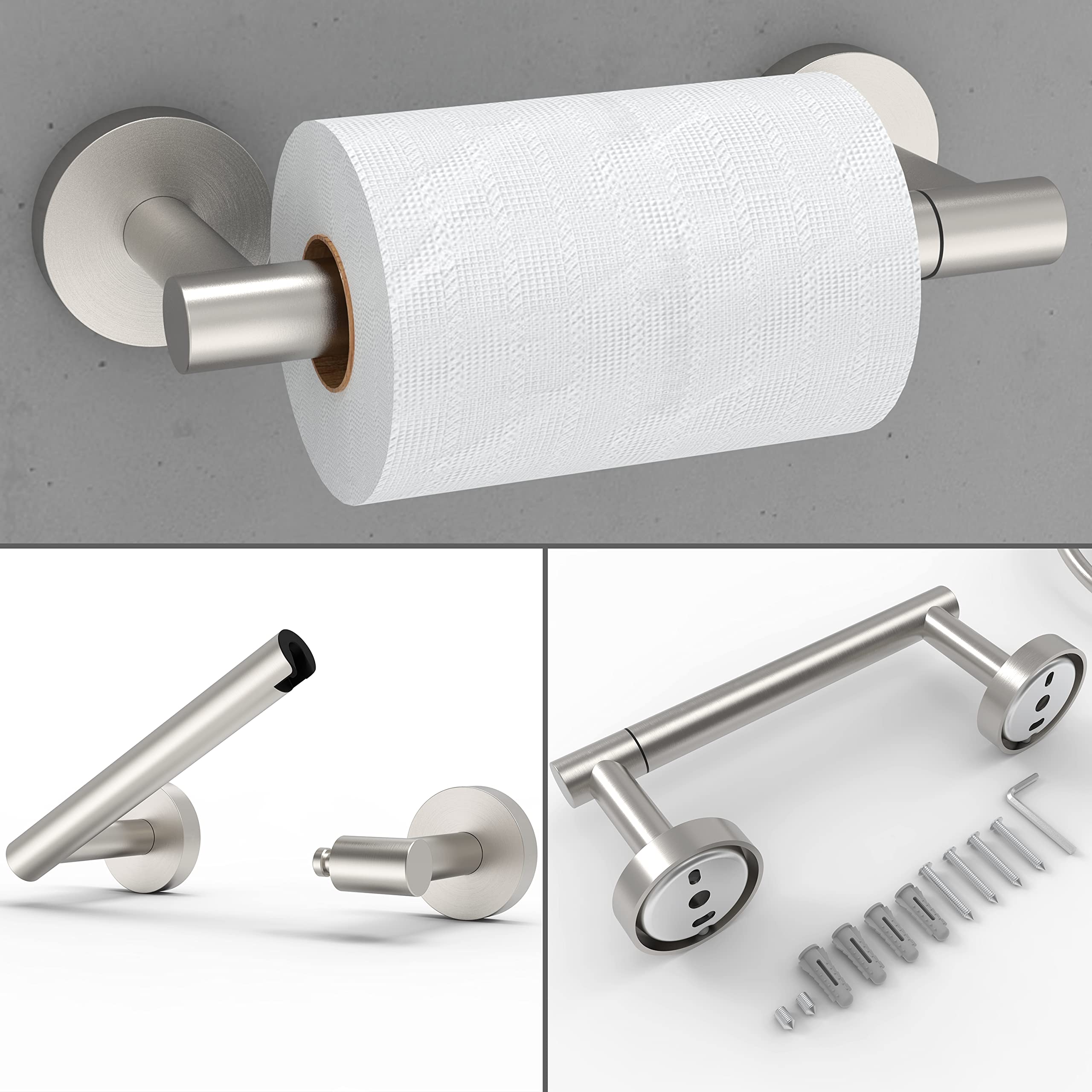 Rarxtr Brushed Toilet Paper Holder & Towel Ring Sus304 Stainless Steel 2Pc Bathroom Hardware Set With Double Post Pivoting Toile