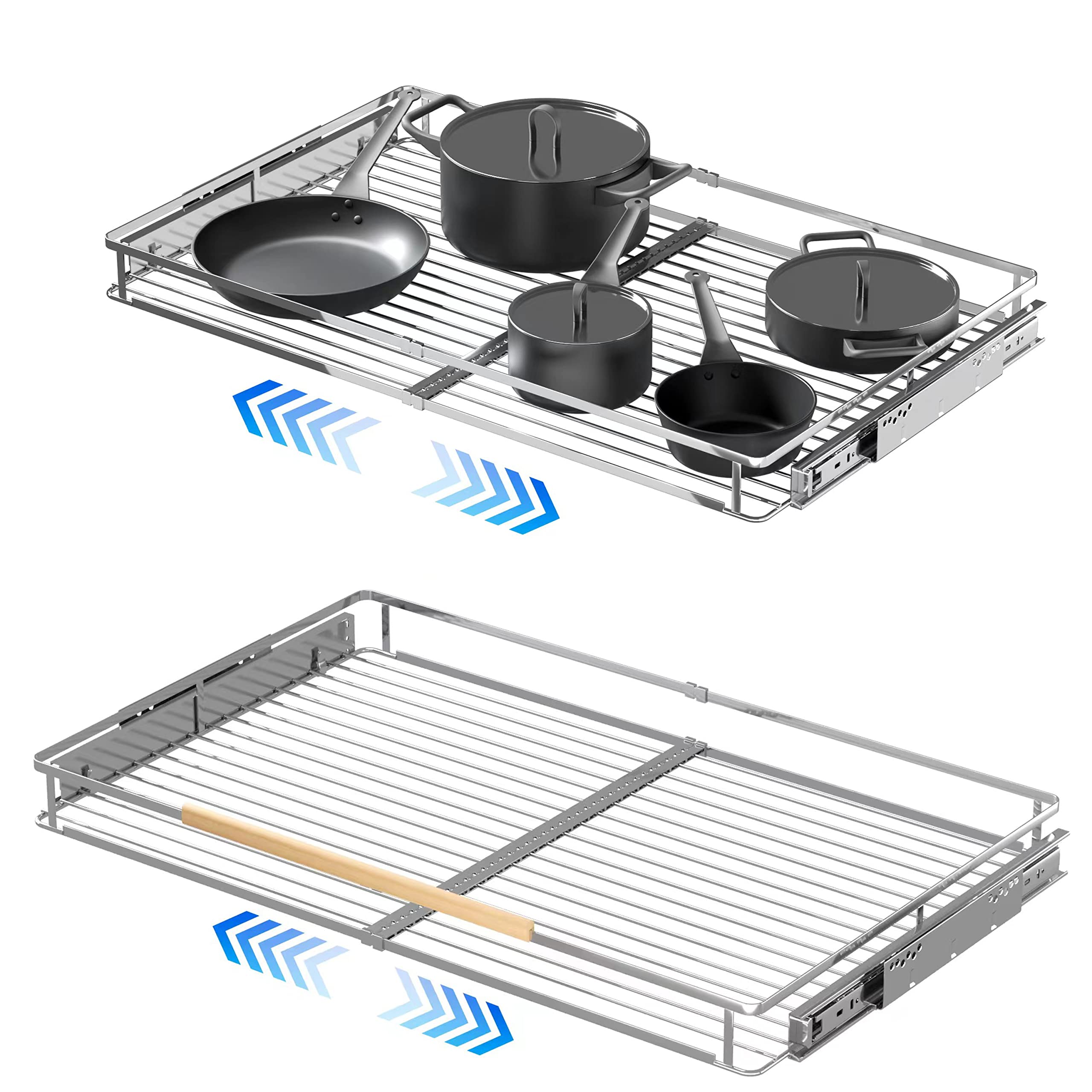 2Pack Expandable Pull Out Cabinet Organizer, 23~39.8''W X 22.5''D Heavy Duty Slide Out Shelves Adjustable Hight Cabinet Pull Out