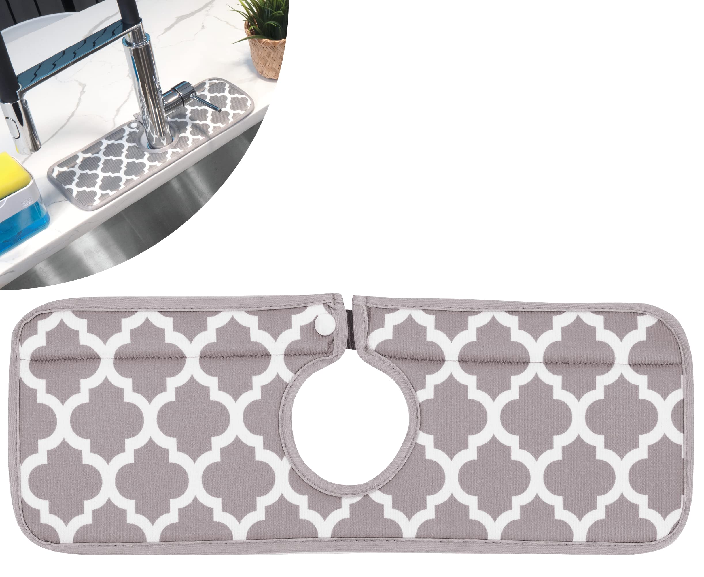 S&T Inc. Microfiber Kitchen Faucet Sink Mat Drip And Splash Catcher With Snap Fastener, Absorbent And Reversible, 15 Inch X 5.5