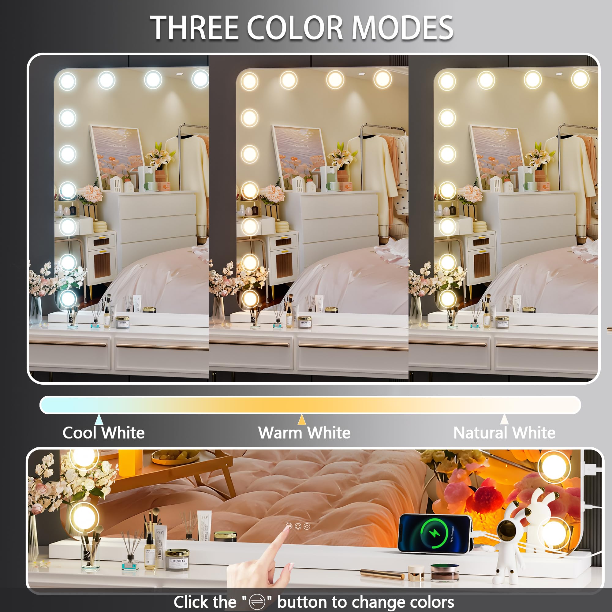 Hasipu Vanity Mirror With Lights, 40'' X 32'' Makeup Mirror, Light Up Mirror With 19 Dimmable Led Lights And 10X Magnification,