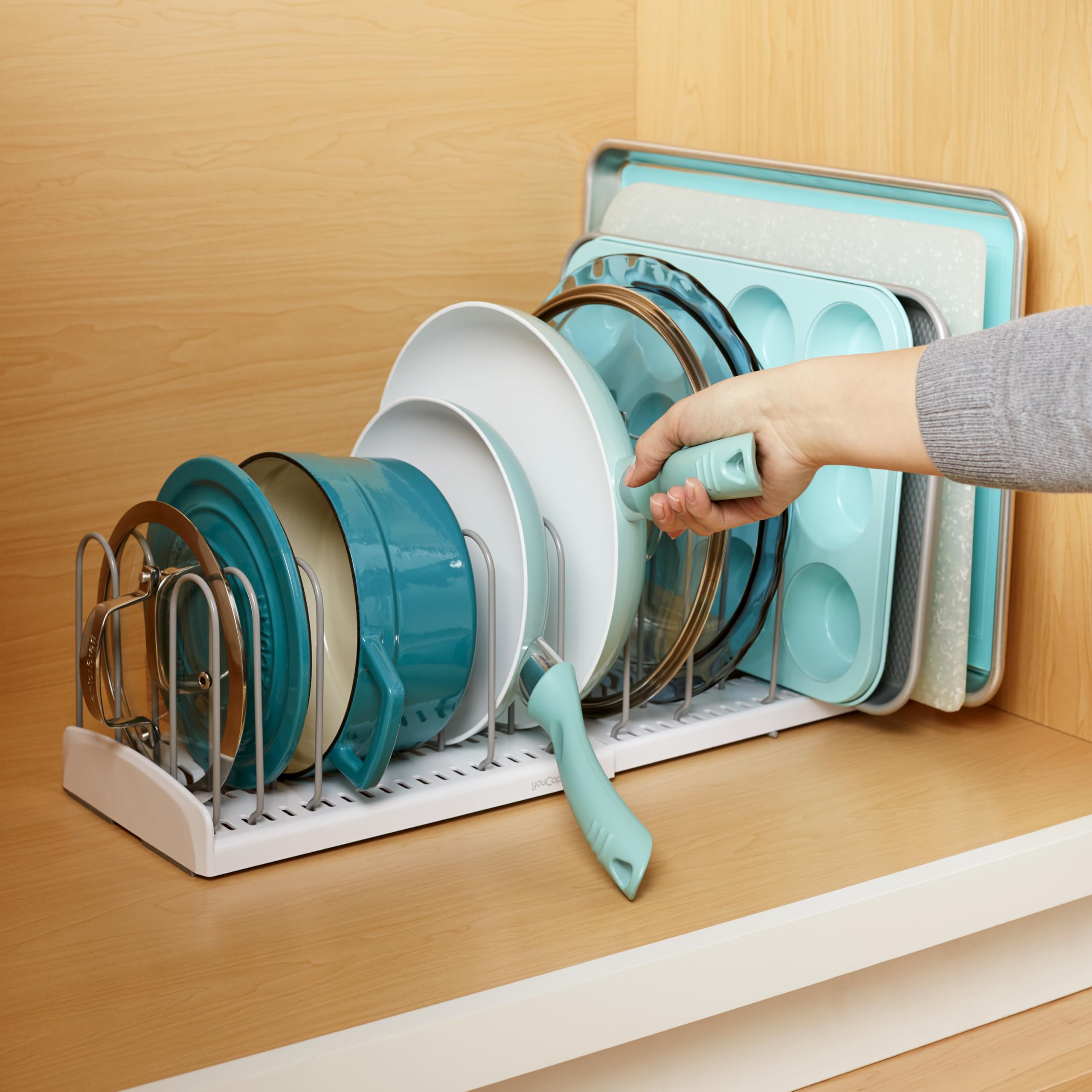Youcopia Storemore Expandable Pan And Lid Rack, Adjustable Pot Lids And Pans Organizer For Kitchen Storage, 12.5   -22    Wide