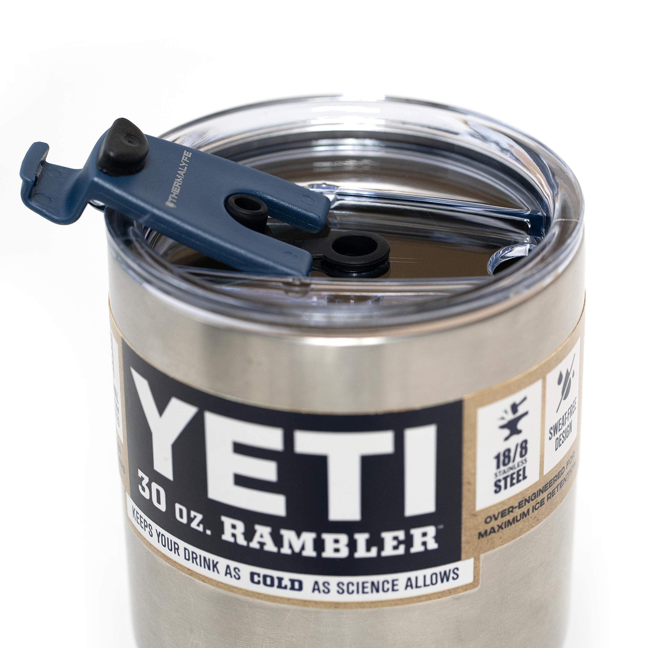 Spill Proof Tumbler Lid With Angled Stainless Steel Straw + Silicone Straw Tip + Straw Cleaning Brush For Yeti Rambler Or Ozark