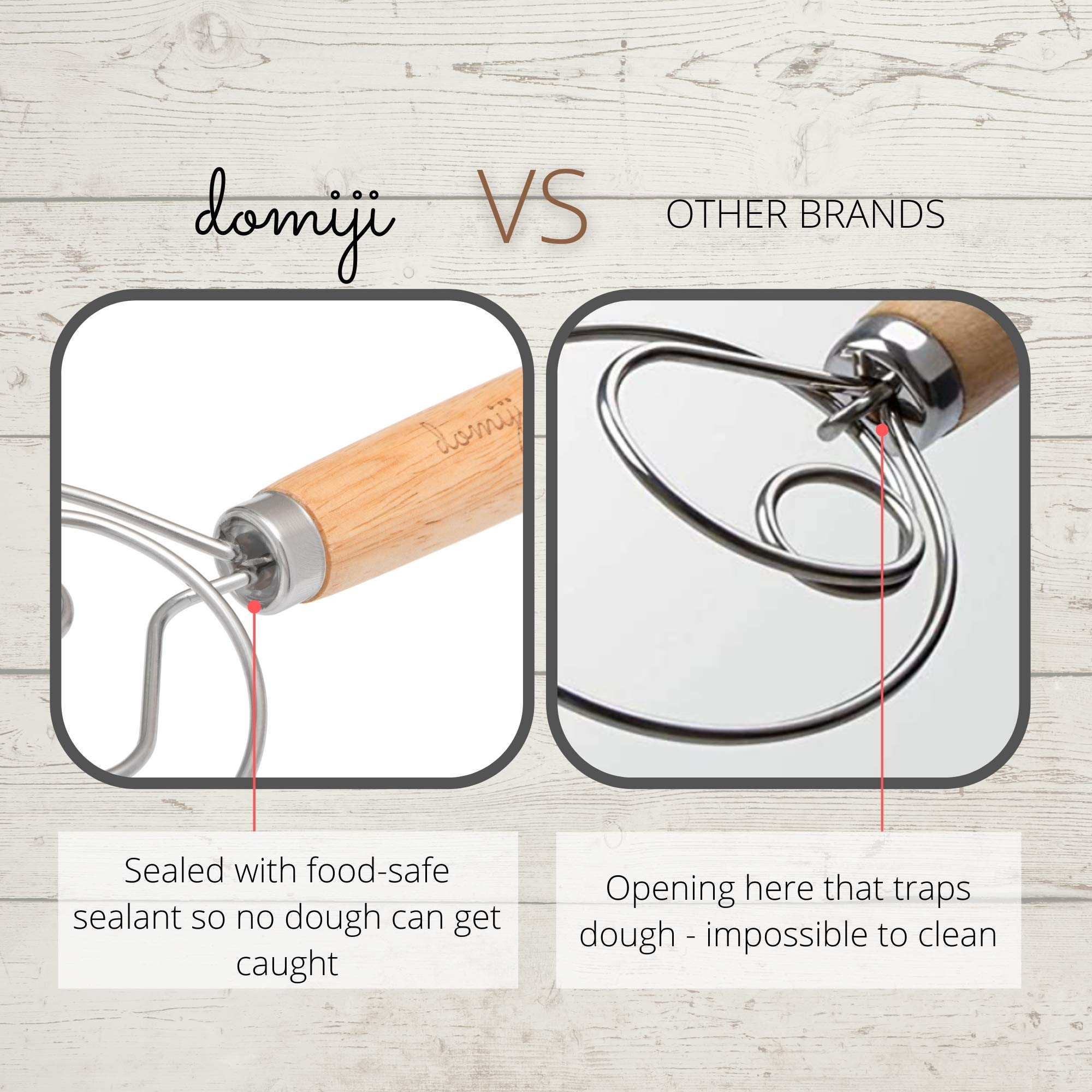 Domiji Danish Dough Whisk Large(2 Pcs) - Stainless Steel Wire Wooden Whisk Handle Hand Mixer For Bread Pancake Dough W/Dough Scr