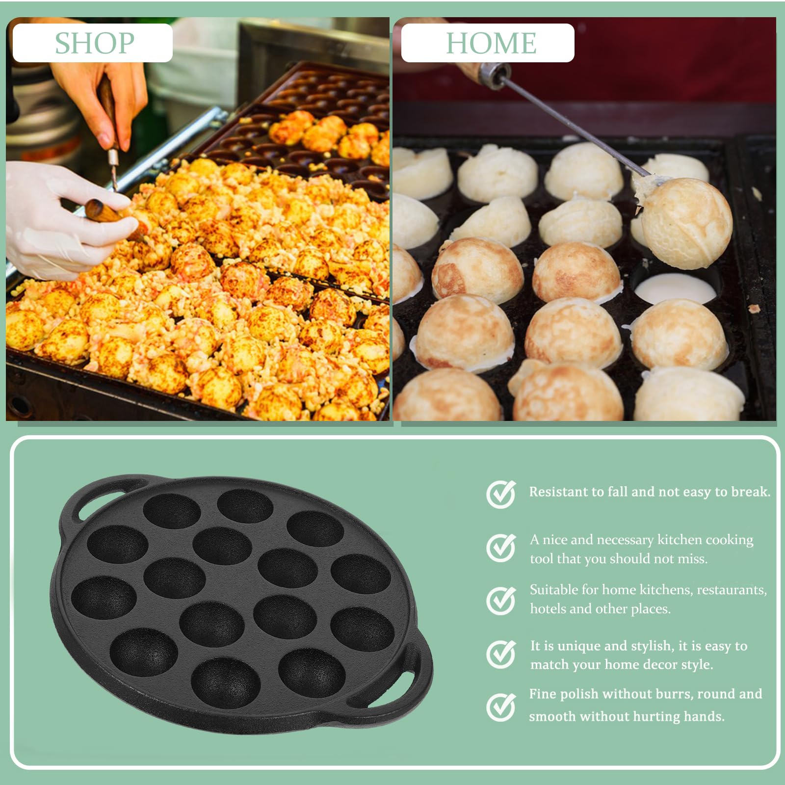 Pre-Seasoned Cast Iron 15-Hole Round Cake Pan Cast Iron Poffertjes Pancake Pan Black Finish Ideal For Baking Cupcakes Brownies B