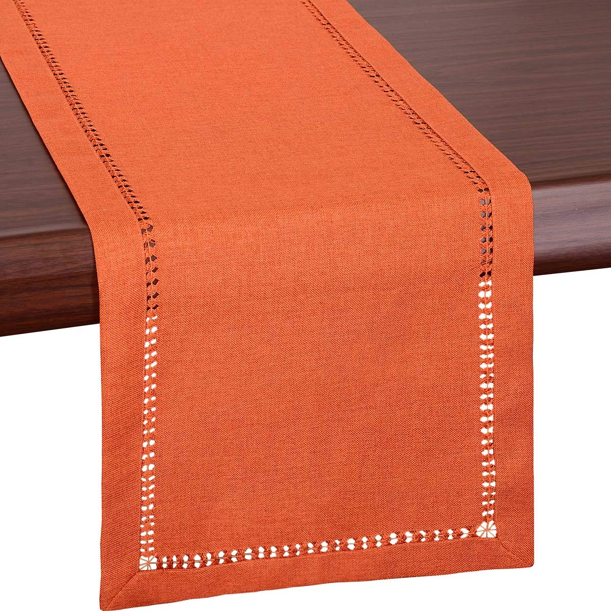Grelucgo Handmade Hemstitch Orange Thanksgiving Table Runner, Fall Autumn Decorations(14 X 90 Inch)