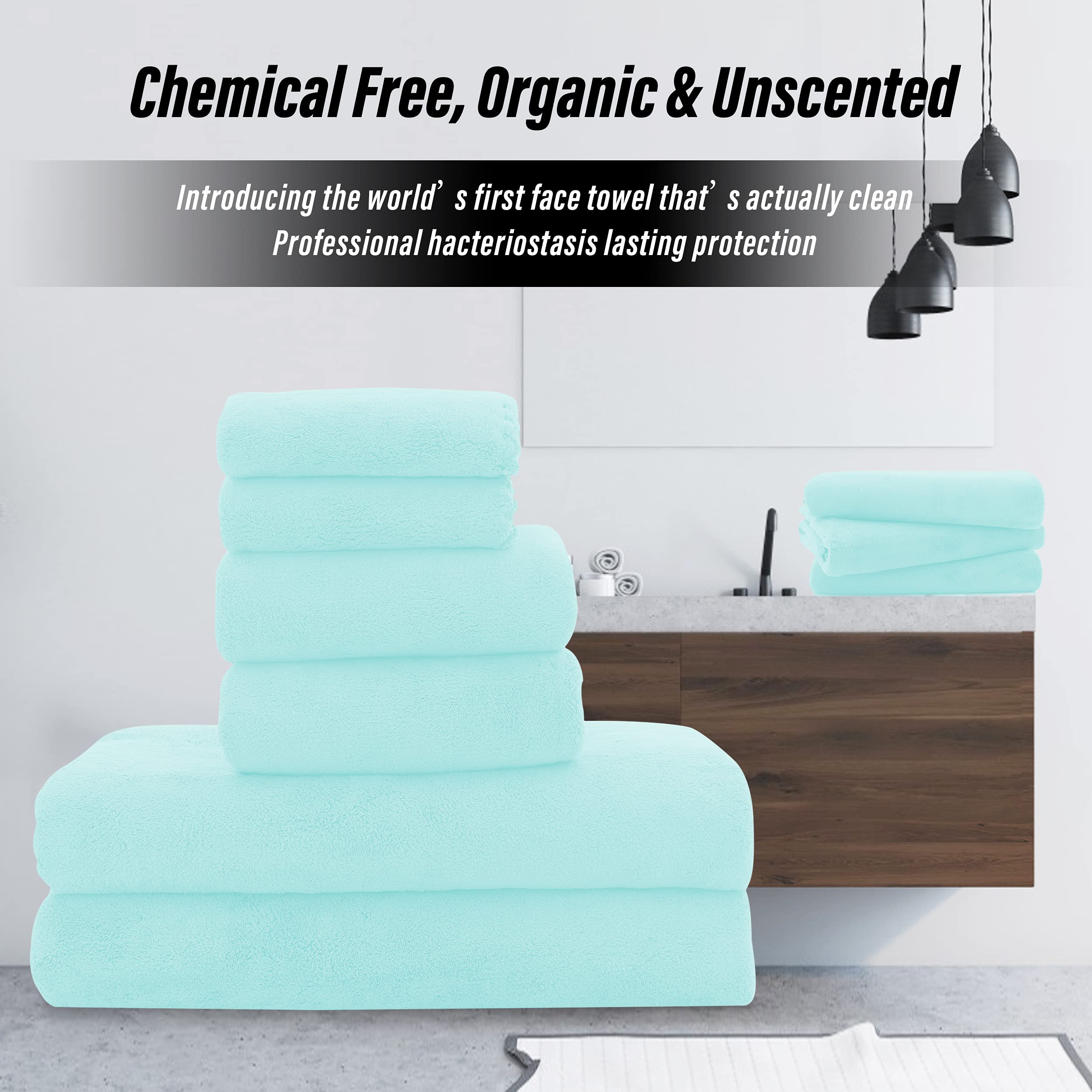 MOONQUEEN Ultra Soft Towel Set-Quick Drying-2 Bath Towels 2 Hand Towels 2 Washcloths - Microfiber Coral Velvet Highly Absorbent Towel for Bath Fitness  Bathroom Sports Yoga  Travel(Frozen Blue  6 Pcs)