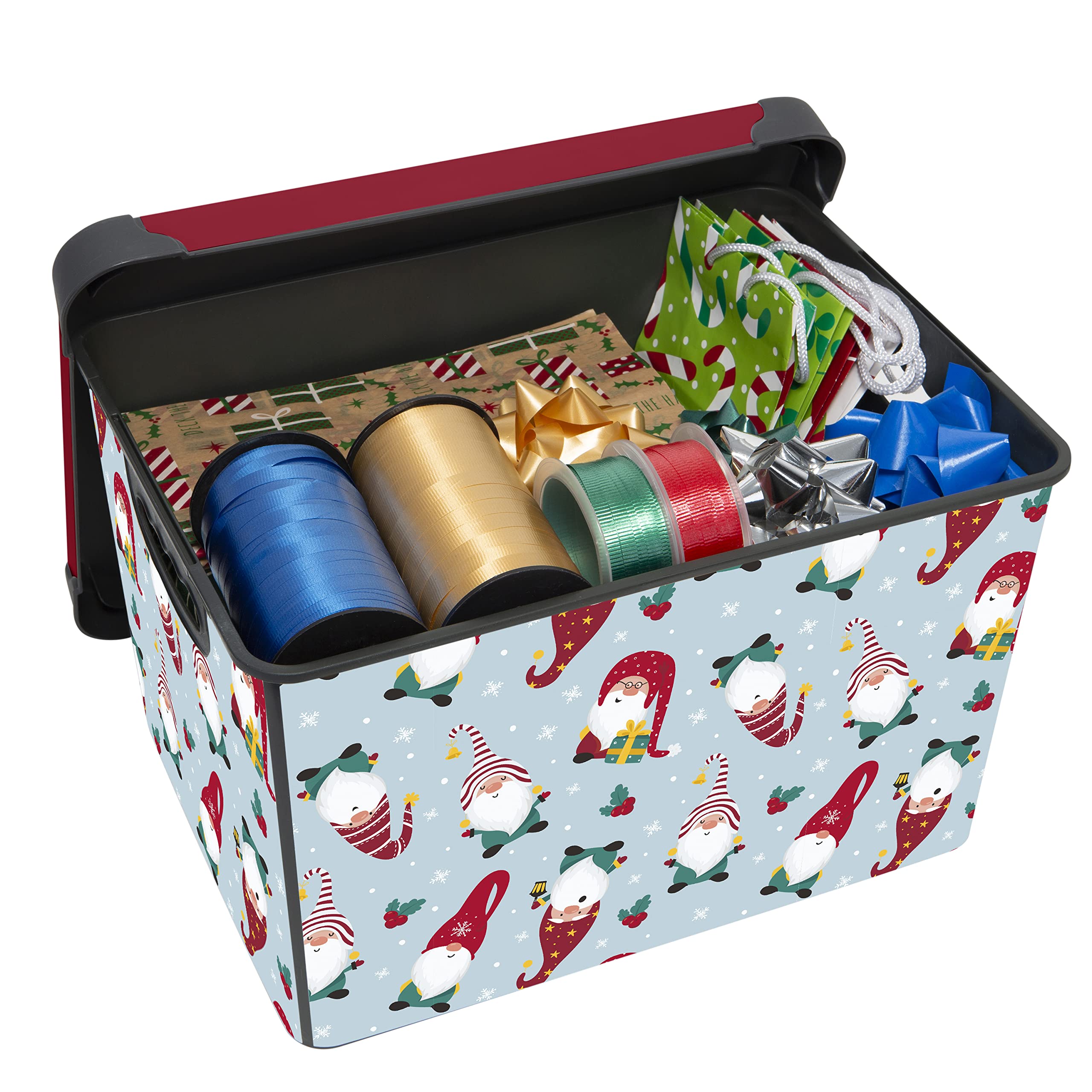 Simplify Gnome Sweet Gnome Design Storage Bin | Christmas Tote | Holiday D  Cor Decorations Organizer | Lidded | Stackable | Whi