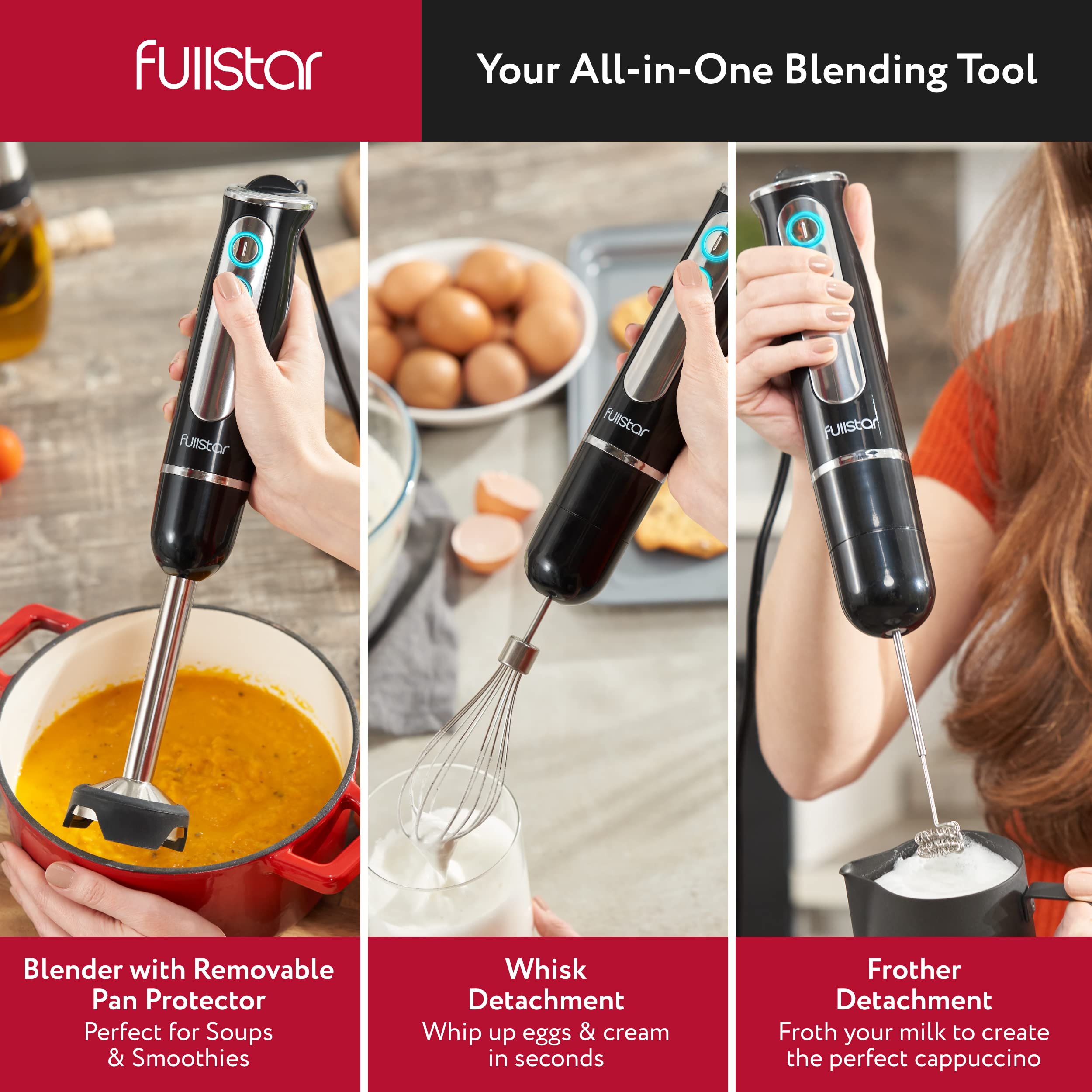 Immersion Blender Set, 9-Speed 500W Handheld Electric Hand Mixer, Smoothie Blender (3-In-1, Black)