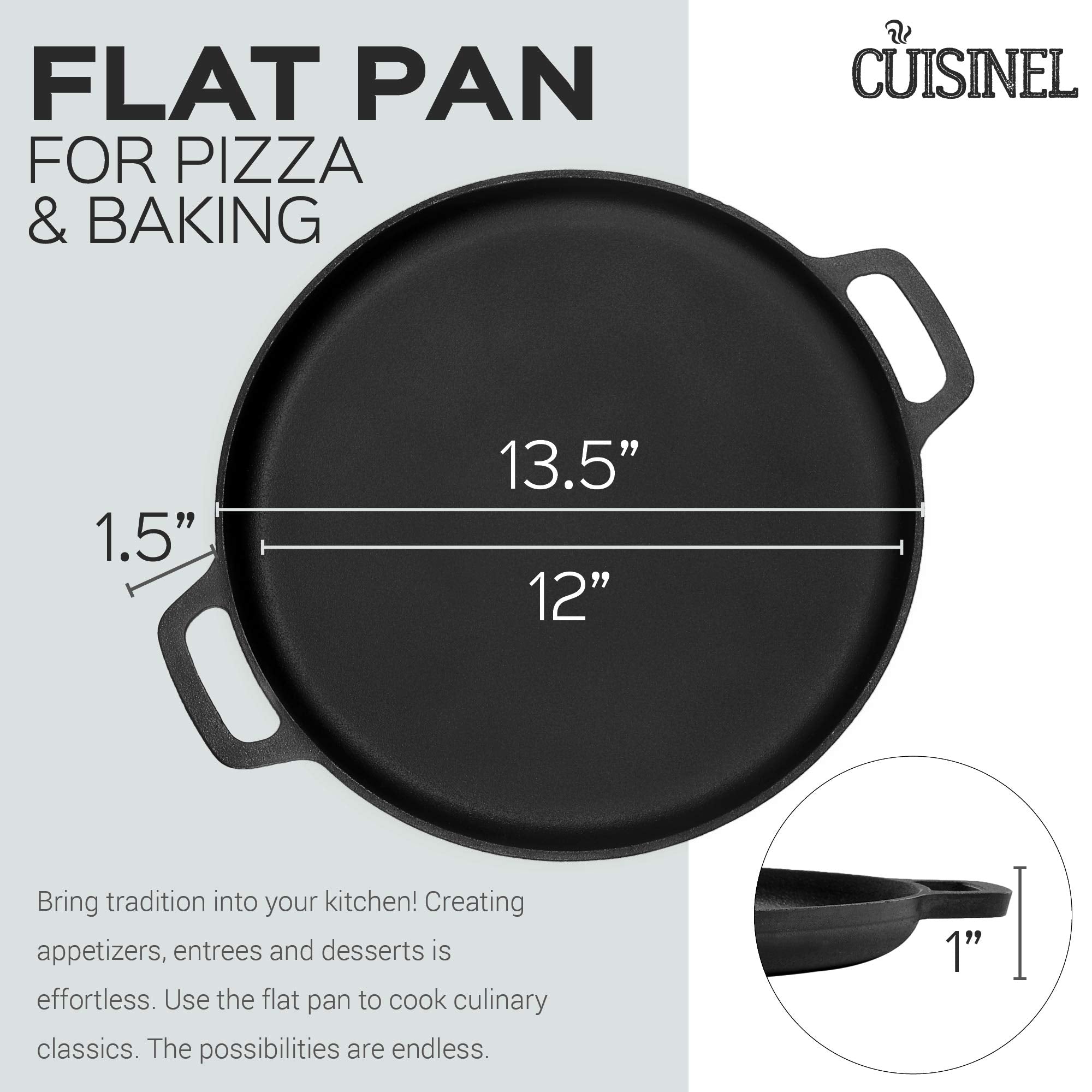 Cuisinel Pre-Seasoned Cast Iron Pizza And Baking Pan (13.5 Inch) Natural Finish, Enhanced Heat Retention And Dispersion - Stove,