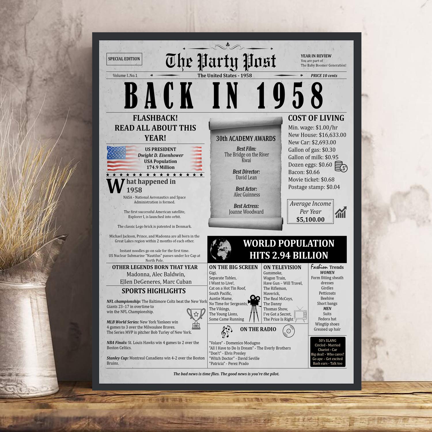 67Th Birthday Poster 8 X 10 Party Sign - Born 67 Years Ago Table Party Supplies. Back In 1958 Home Decor Bday Card. Wedding Anni