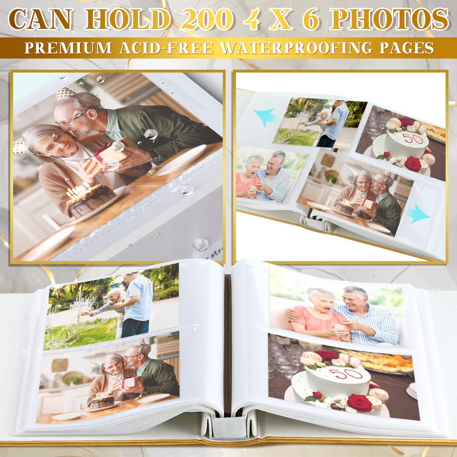 Dunzoom Memory Photo Album Holds 200 Pcs 4 x 6 Inch Leather Wedding Anniversary Family Photo Album with Front Window Double Hear