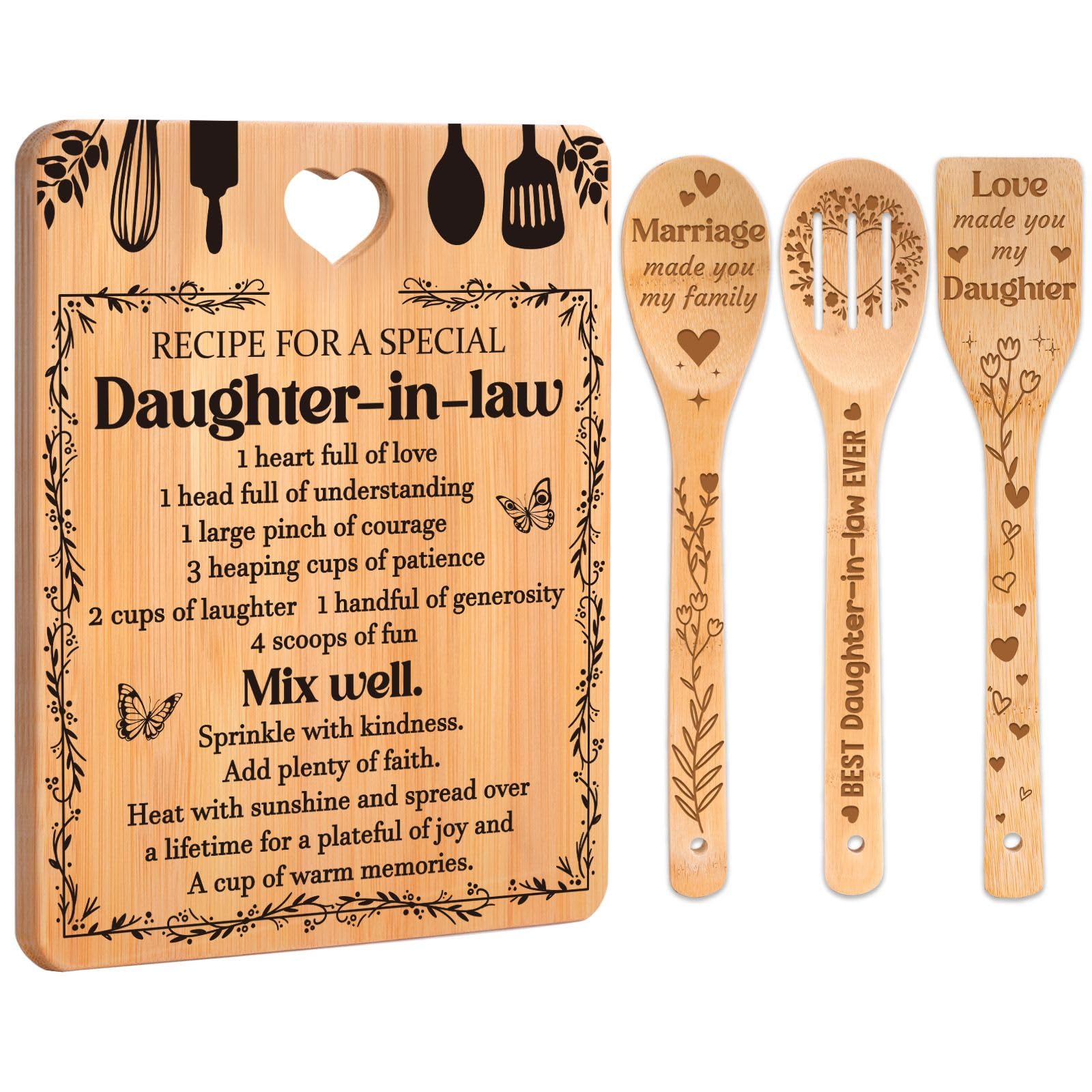 Gifts for Daughter in Law -  Recipe for a Special Daughter-in-Law  Daughter in Law Birthday Gifts Cutting Board Set, Bamboo-Made
