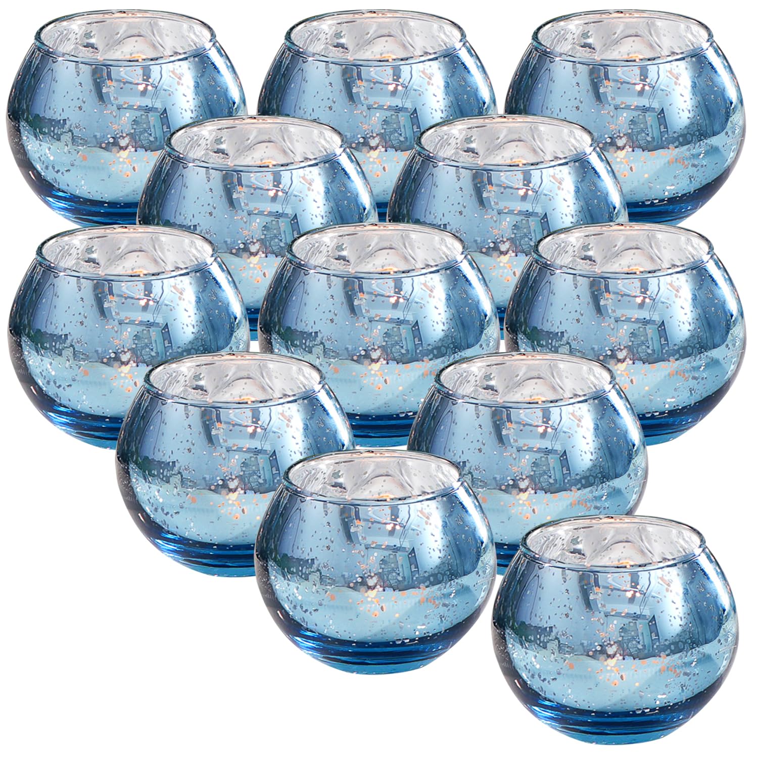 12 PCS Blue Votive Candle Holders- Mercury Glass Votives Tealights Holders, Blue Candle Holders Blue Centerpieces for Blue Brida