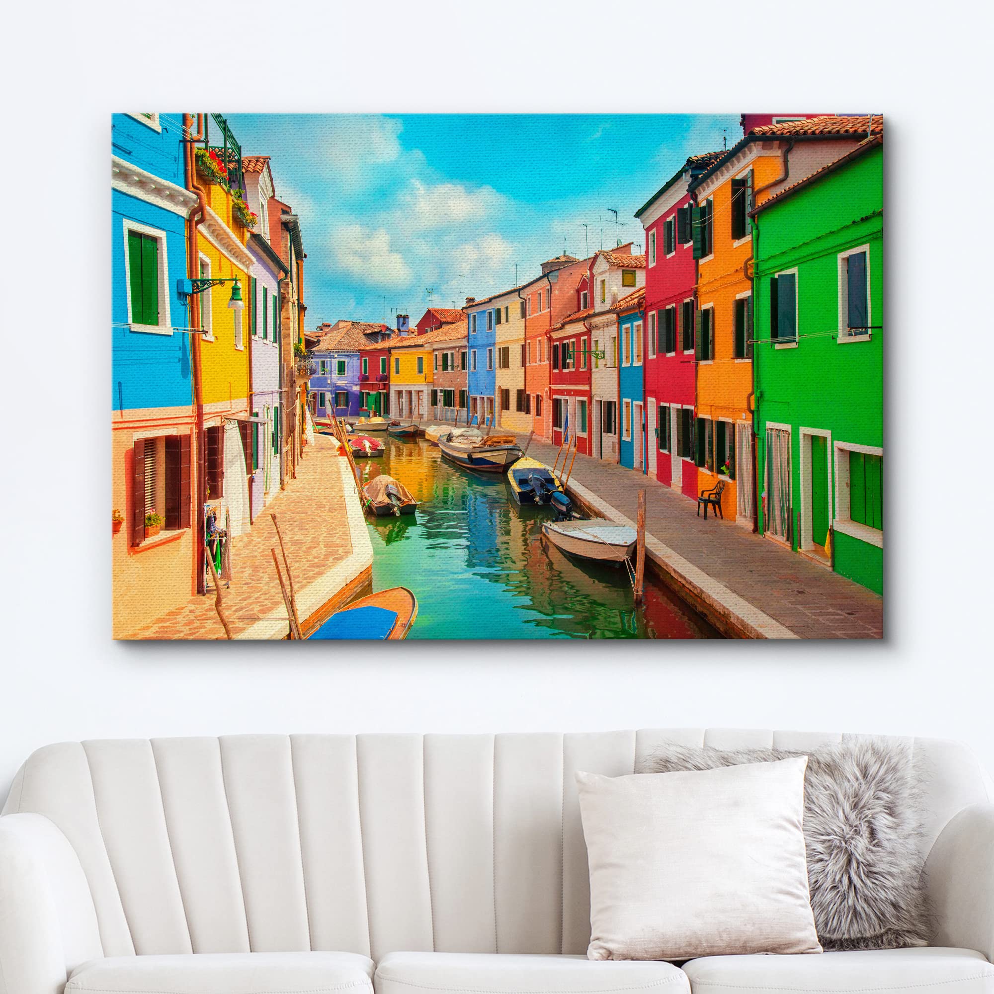 Wall26 Canvas Print Wall Art Vibrant Neon Venice Italy Canal Homes Nature Wilderness Photography Realism Rustic Scenic Landscape