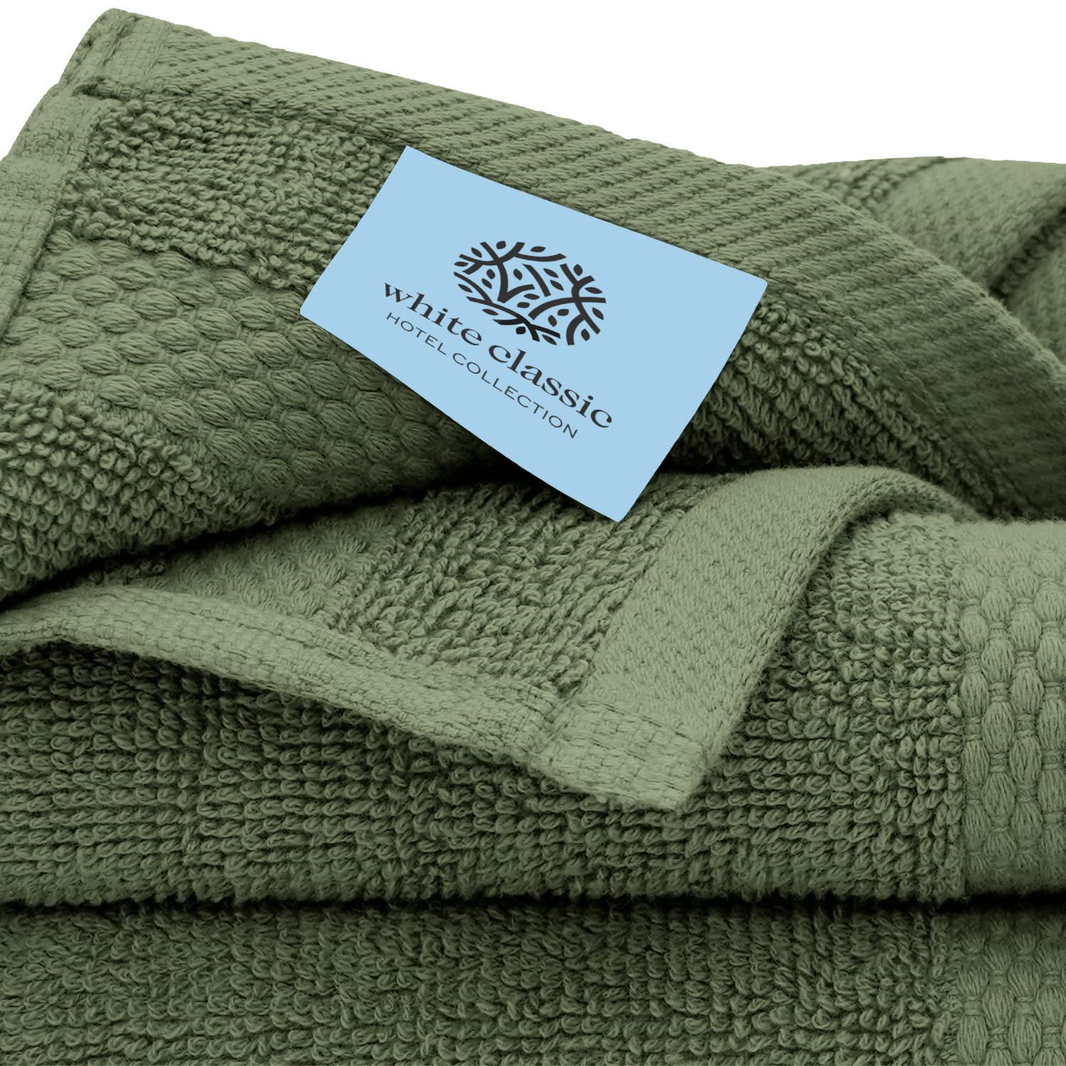 White Classic Luxury Forest Green Bath Towel Set - Combed Cotton Hotel Quality Absorbent 8 Piece Towels | 2 Bath Towels | 2 Hand