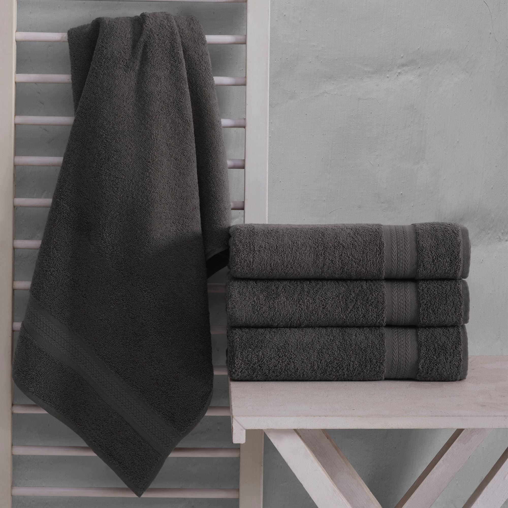 REGAL RUBY 4 Pack Grey Bath Towels Quick-Dry High Absorbent 100% Turkish Cotton Towel for Bathroom  Guests  Pool  Gym  Camp  Travel  College Dorm  Shower