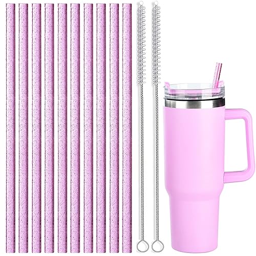 ALINK 10 Pack Pink Replacement Straws for Stanley 40 oz 30 oz Tumbler  12 in Long Reusable Plastic Glitter Straws for Stanley Cup Accessories  Half Gallon Jug  Plus 2 Cleaning Brush