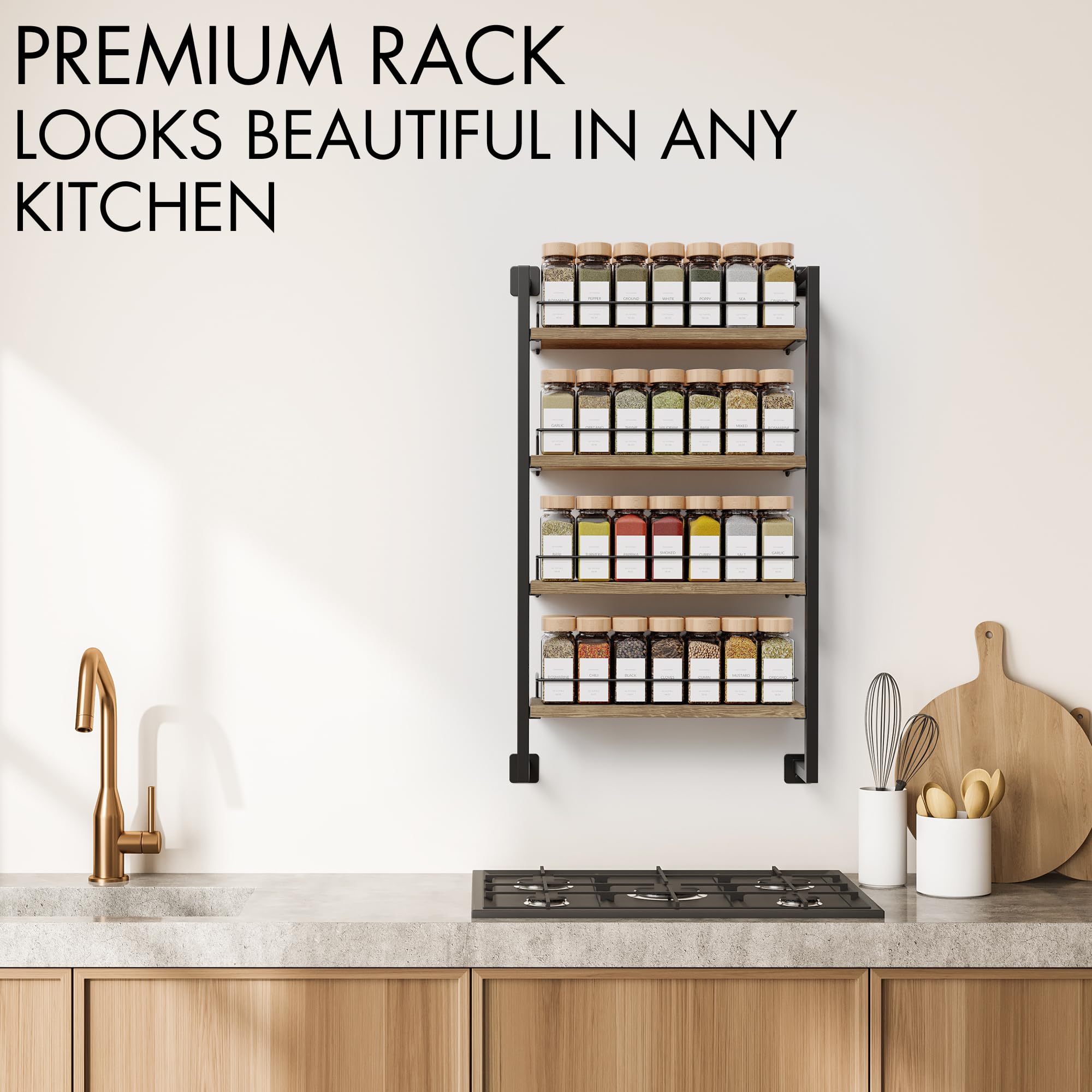 Zicoto Space Saving Spice Rack Organizer Shelf For Wall Mount - Easy To Install Modern Hanging Racks For Up To 56 Jars - Perfect