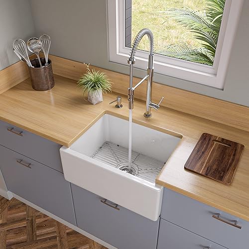 Alfi Brand Ab2418Hs-W Reversible Smoothfluted Single Bowl Fireclay Farm Sink 24 White