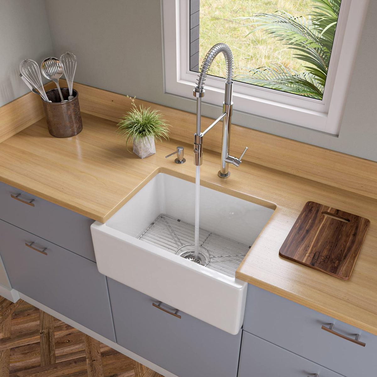 Alfi Brand Ab2418Hs-W Reversible Smoothfluted Single Bowl Fireclay Farm Sink 24 White